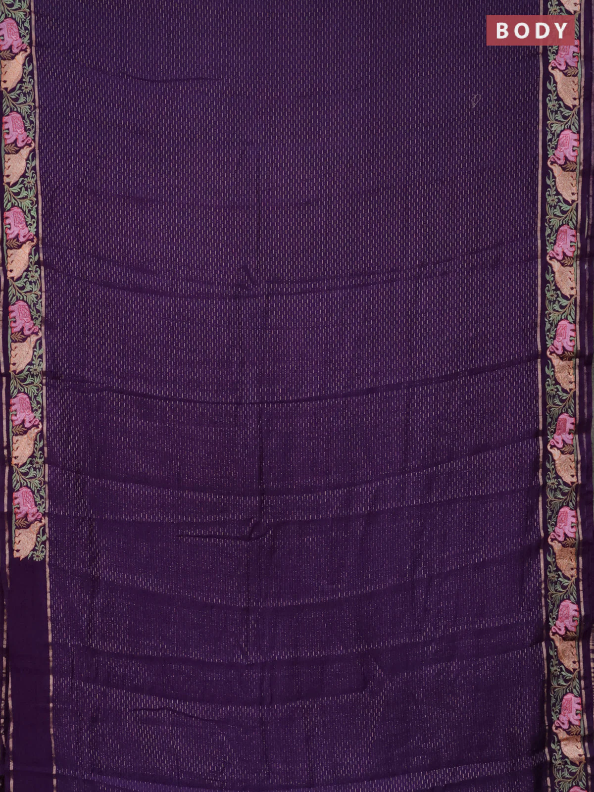 Semi chanderi saree violet with allover zari weaves and floral embroidery border - Image 2