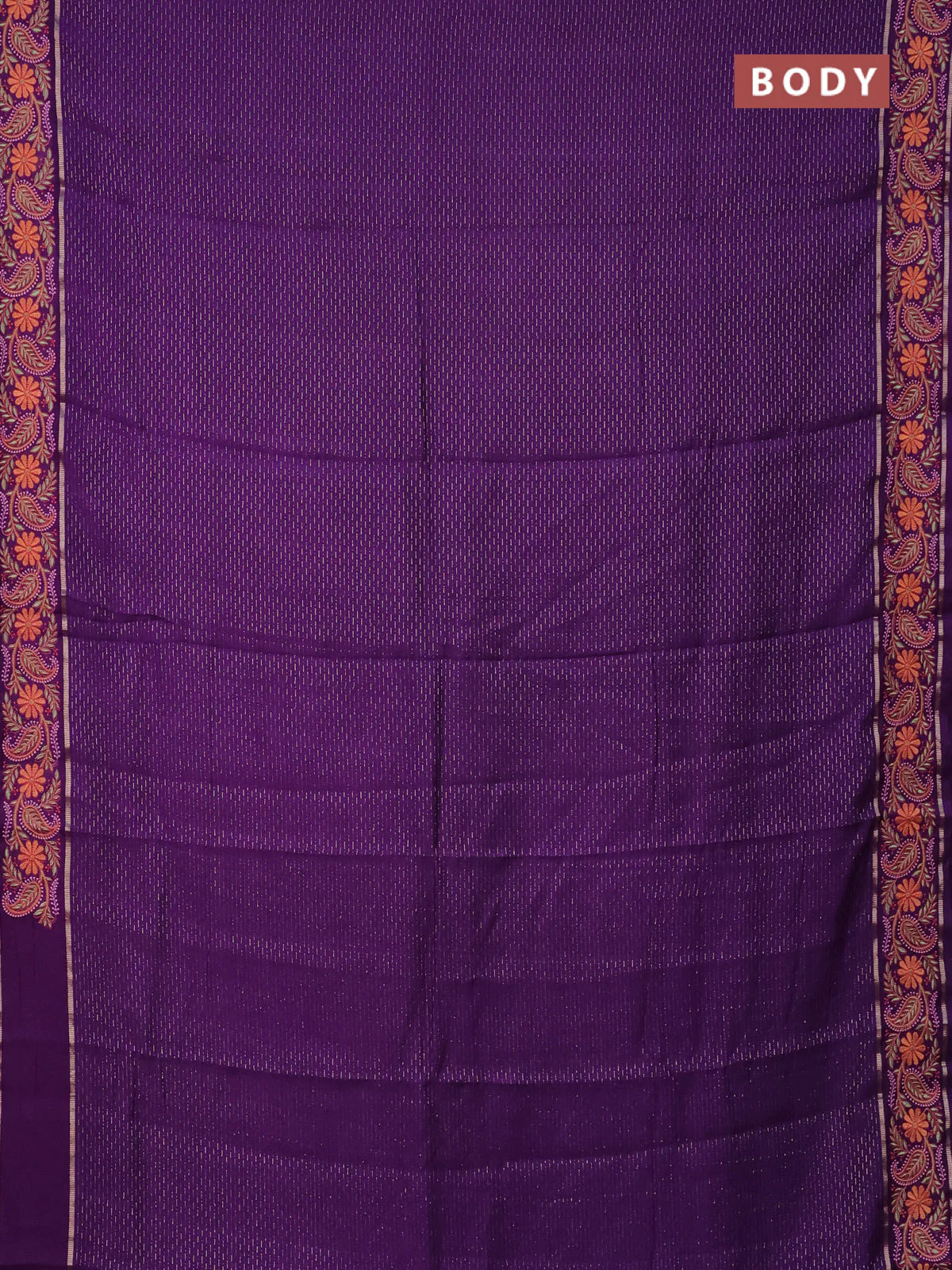 Semi chanderi saree violet with allover zari woven stripes pattern and embroidery border - Image 2