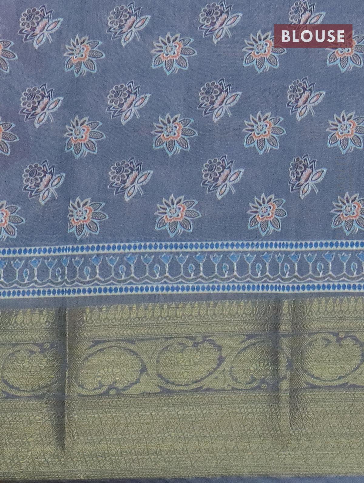 Semi chanderi saree wine shade and grey with allover prints and banarasi style border - - Image 4
