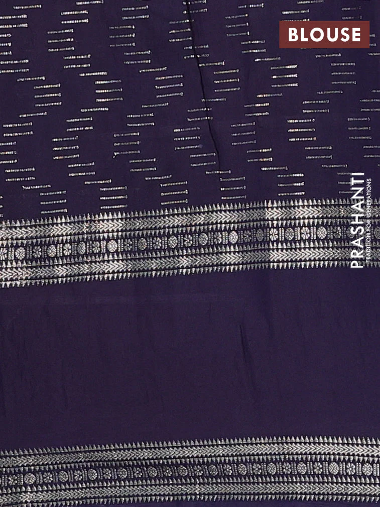 Semi chanderi saree wine shade and navy blue with allover zari weaves and embroidery zari border - Image 4