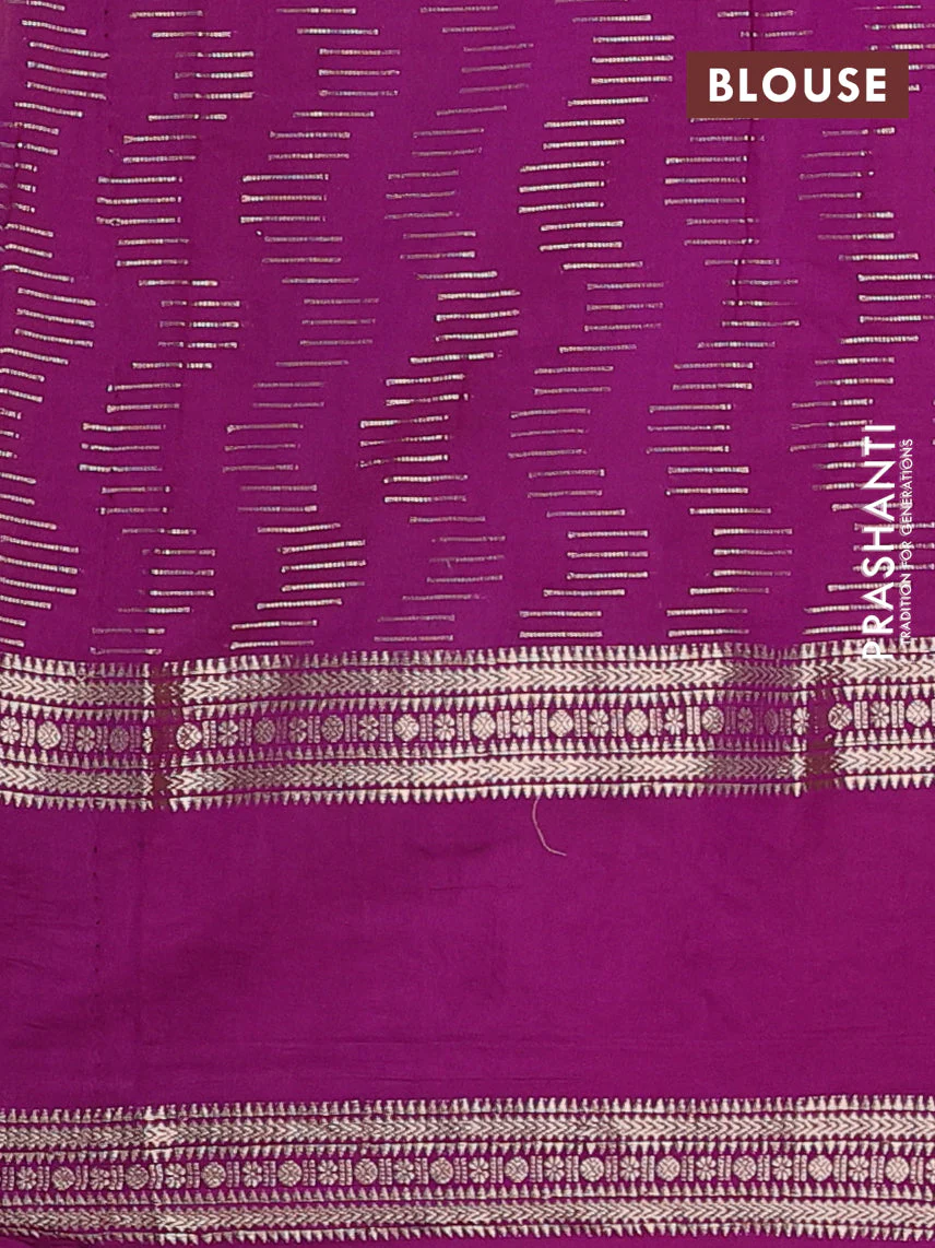 Semi chanderi saree yellow and purple with allover zari weaves and embroidery zari border - Image 4