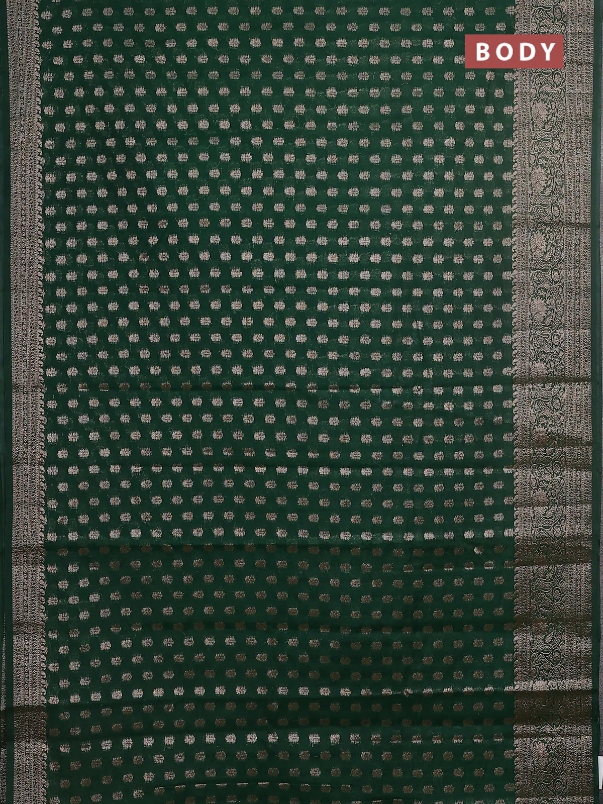Semi chiniya saree green with woven buttas and woven border - Image 2