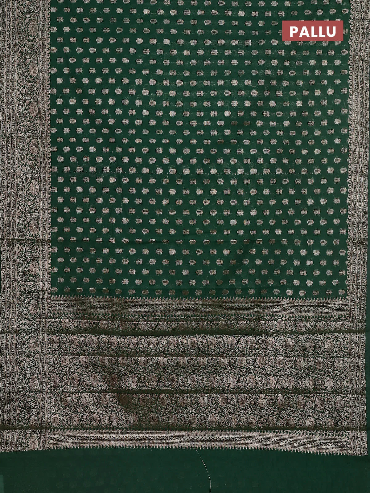 Semi chiniya saree green with woven buttas and woven border - Image 3