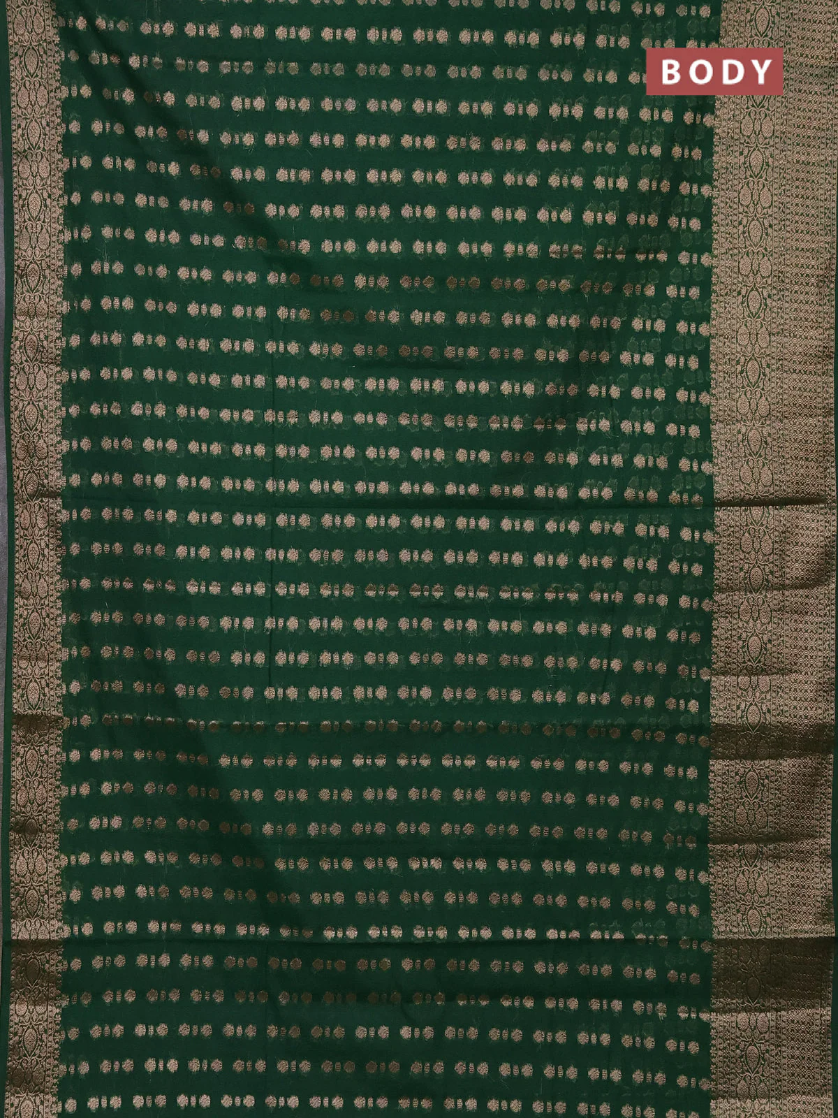 Semi chiniya saree green with woven buttas and woven border - Image 2