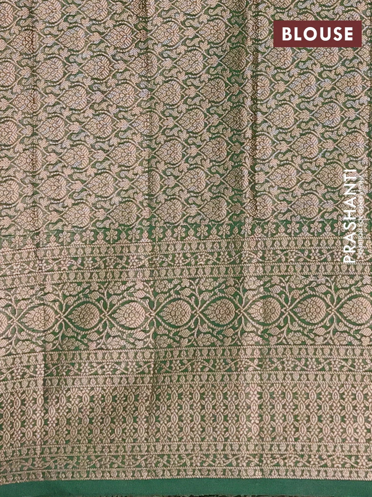 Semi chiniya saree green with woven buttas and woven border - Image 4