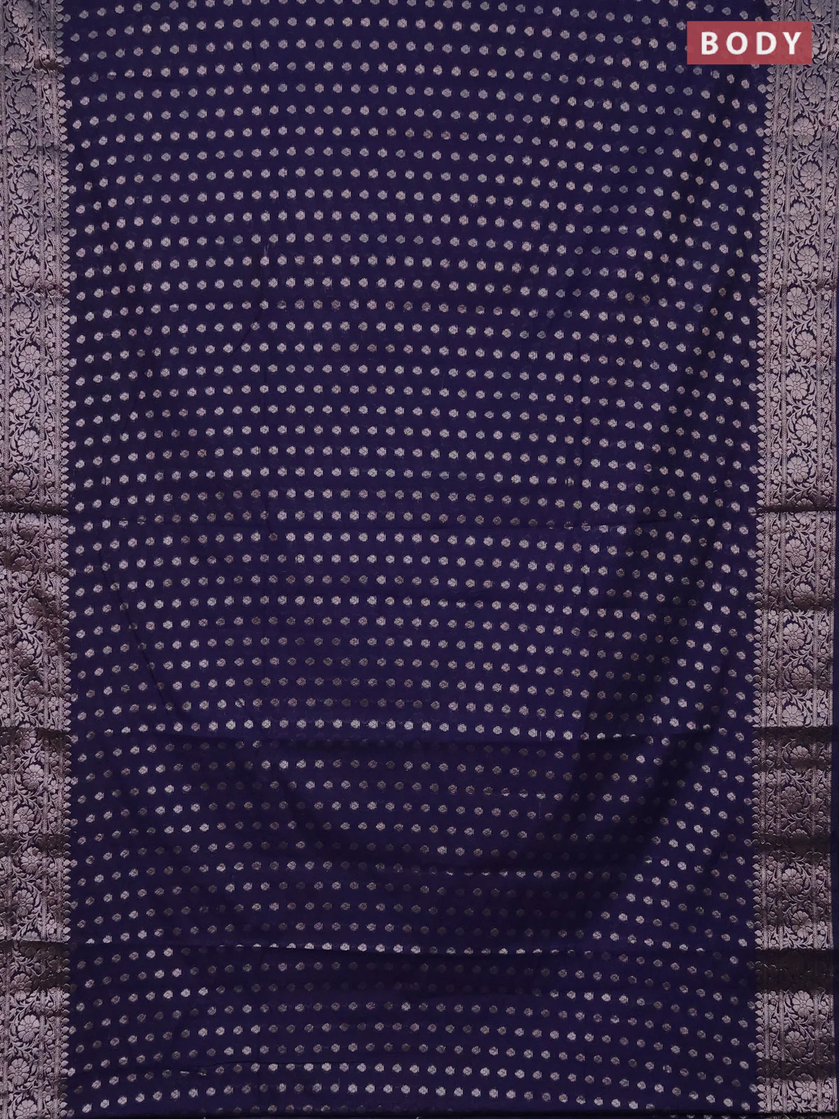 Semi chiniya saree navy blue with woven buttas and woven border - Image 2