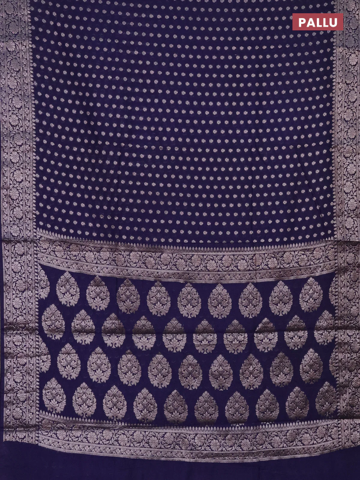 Semi chiniya saree navy blue with woven buttas and woven border - Image 3