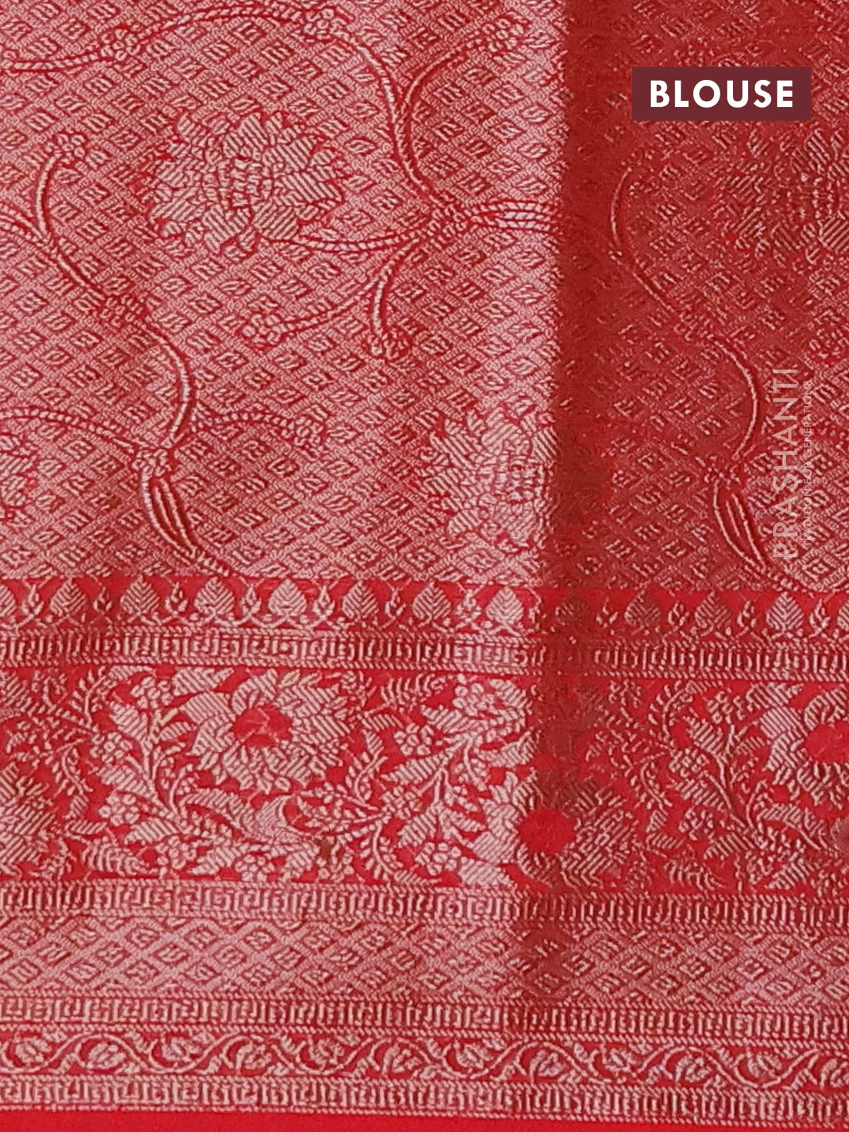 Semi chiniya saree red with allover thread & zari weaves and banarasi style border - Image 4