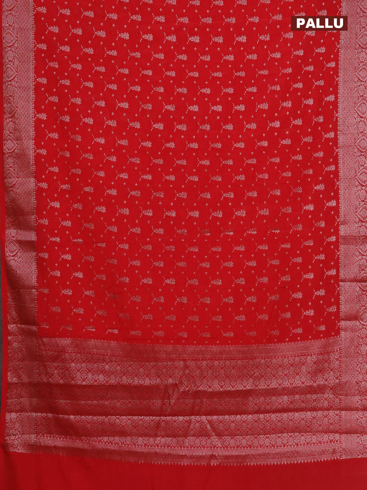 Semi chiniya saree red with allover thread & zari woven buttas and banarasi style border - Image 3