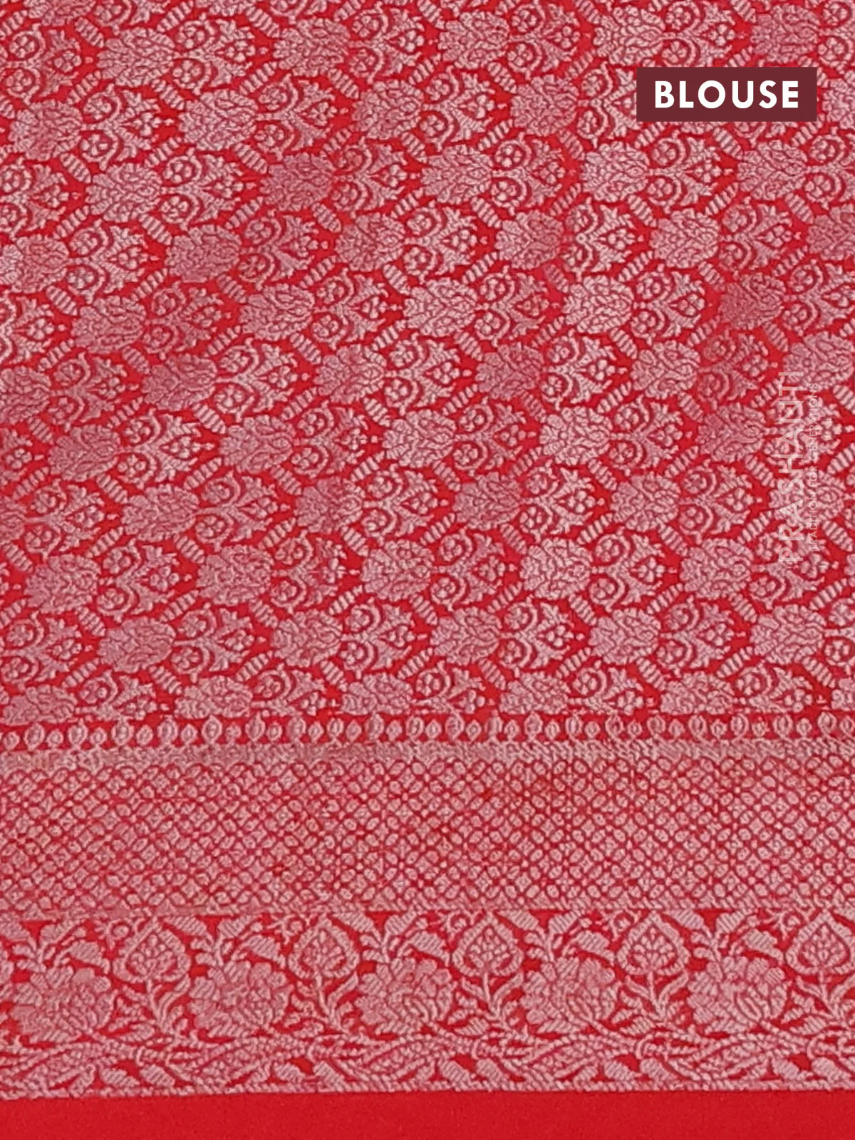 Semi chiniya saree red with allover thread & zari woven buttas and banarasi style border - Image 4