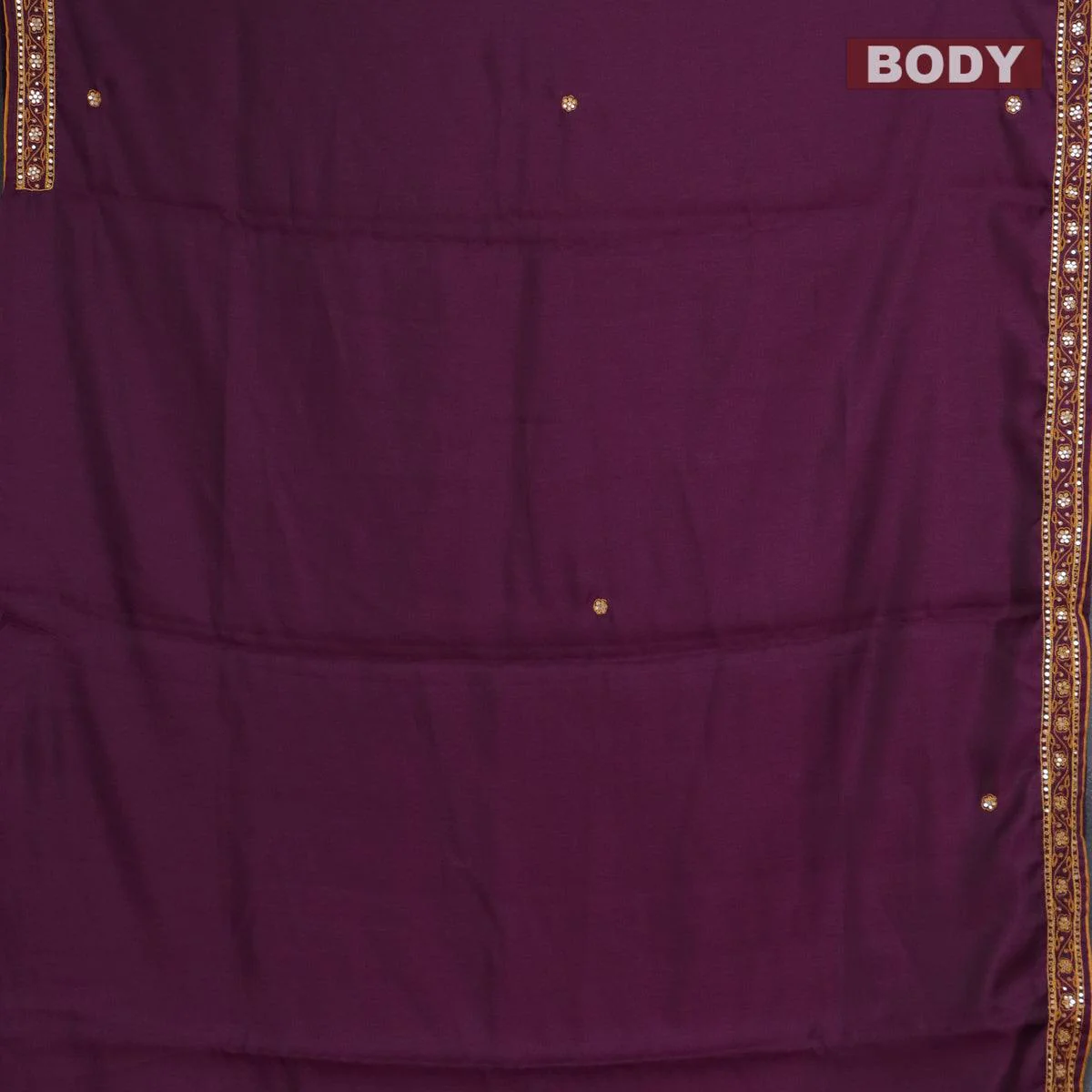 Semi crepe saree deep purple with mirror & embroidery work - Image 2