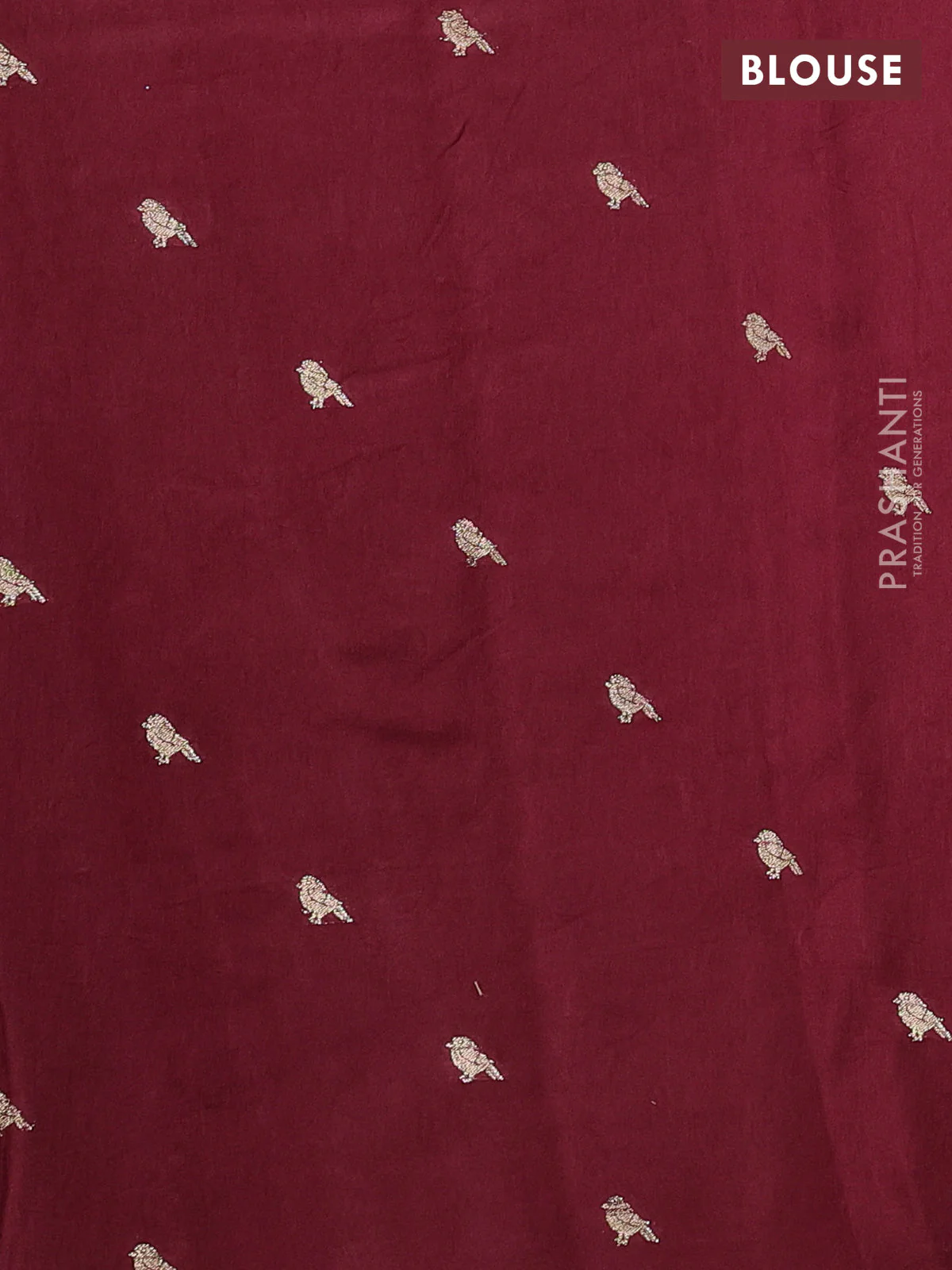 Semi crepe silk saree deep maroon with allover convent embroidery and peacock zari woven border - Image 3