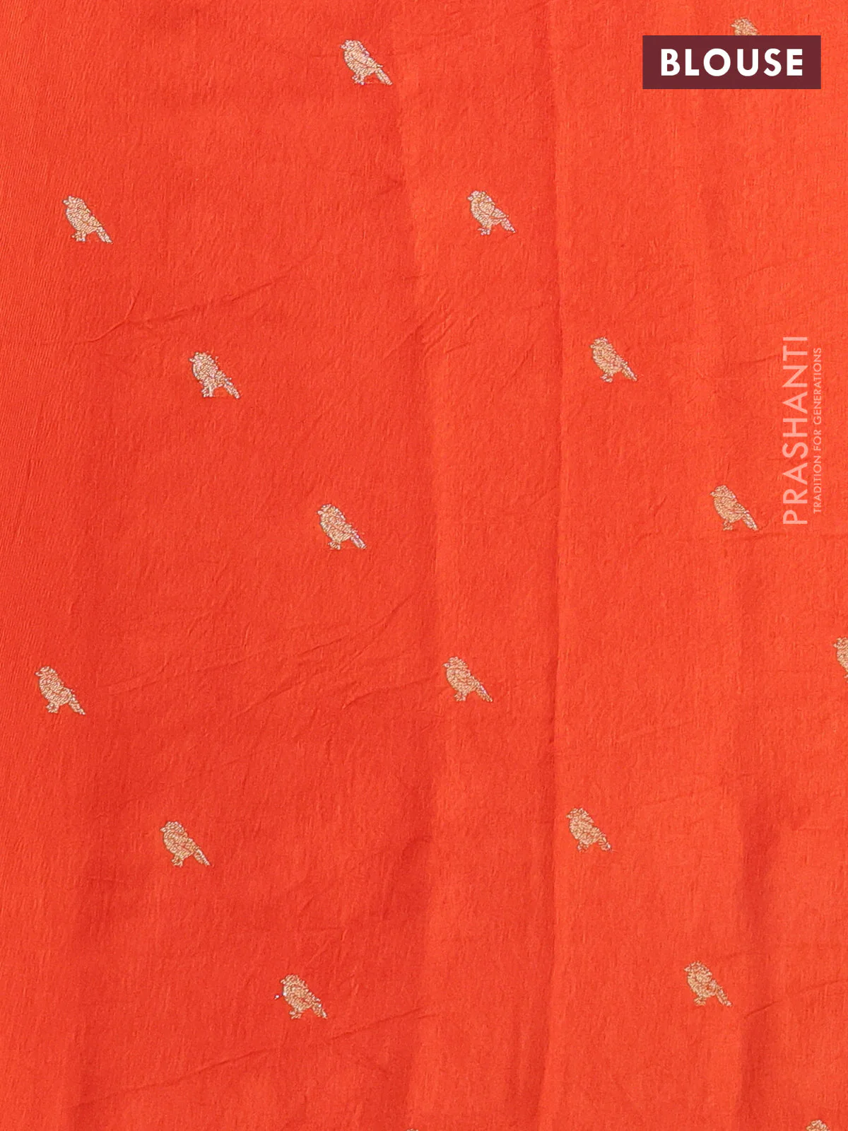 Semi crepe silk saree orange with allover convent embroidery and peacock zari woven border - Image 3