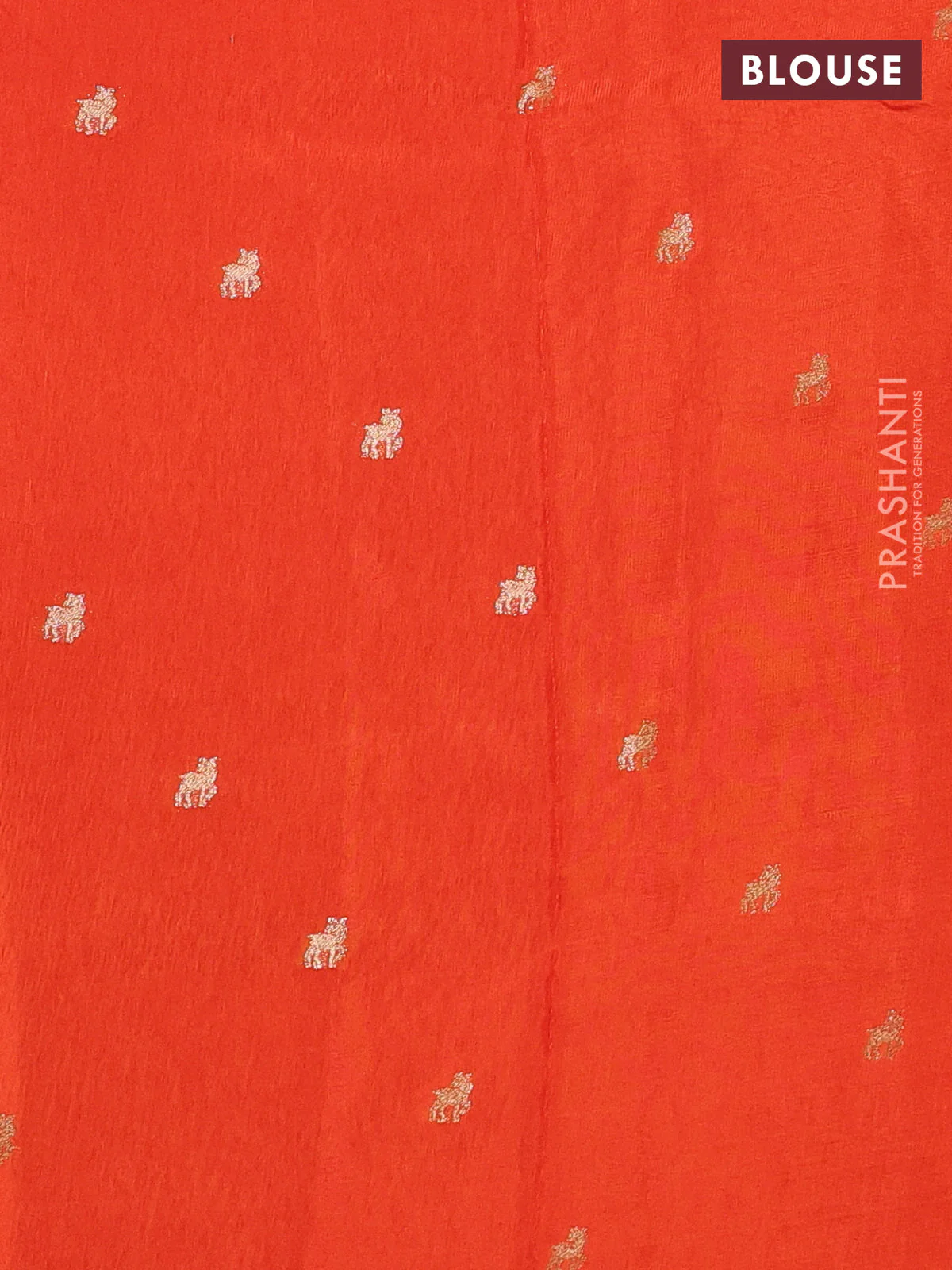 Semi crepe silk saree orange with allover convent embroidery and temple zari woven border - Image 3