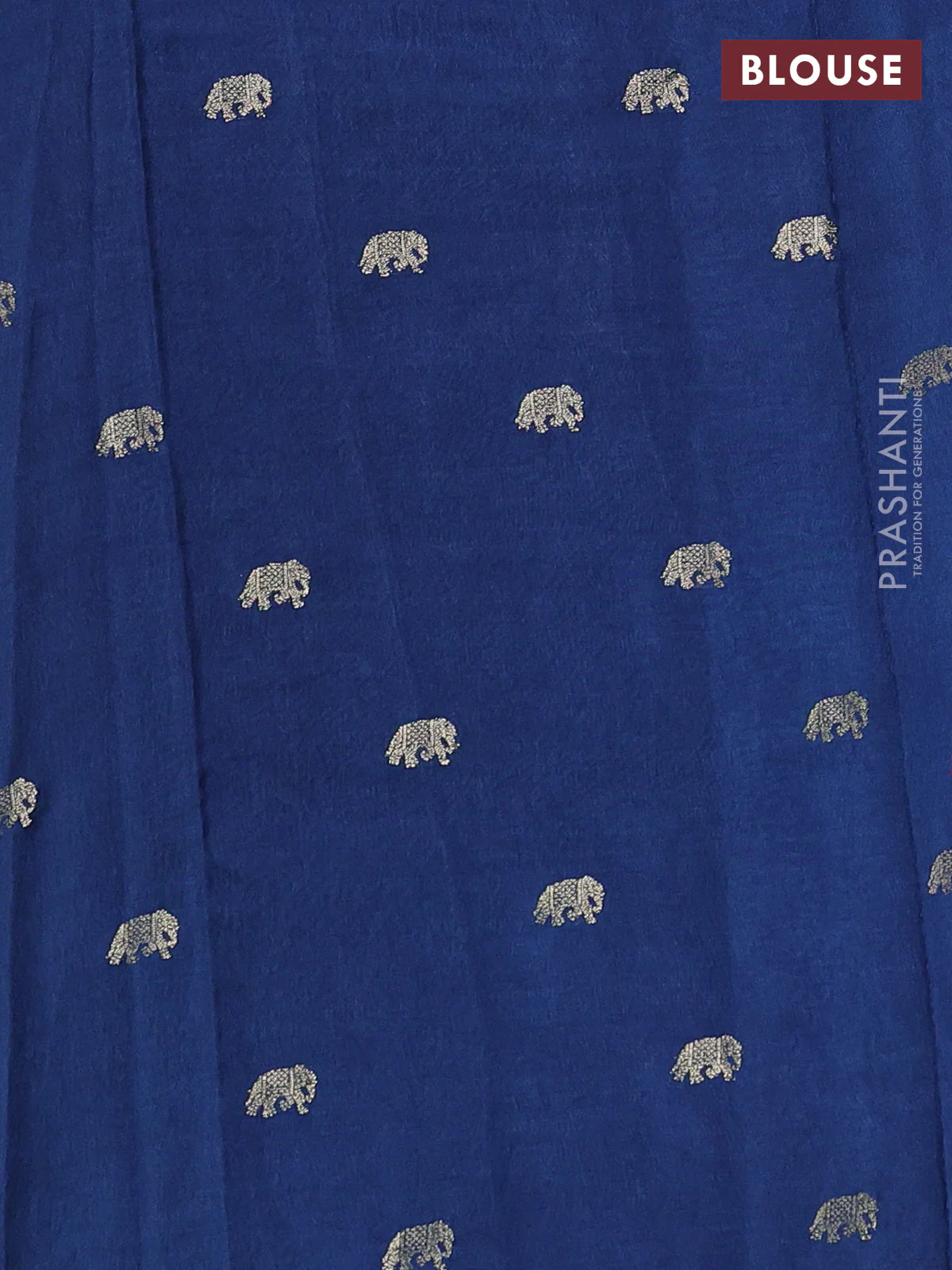 Semi crepe silk saree peacock blue with allover convent embroidery and elephant zari woven border - Image 3