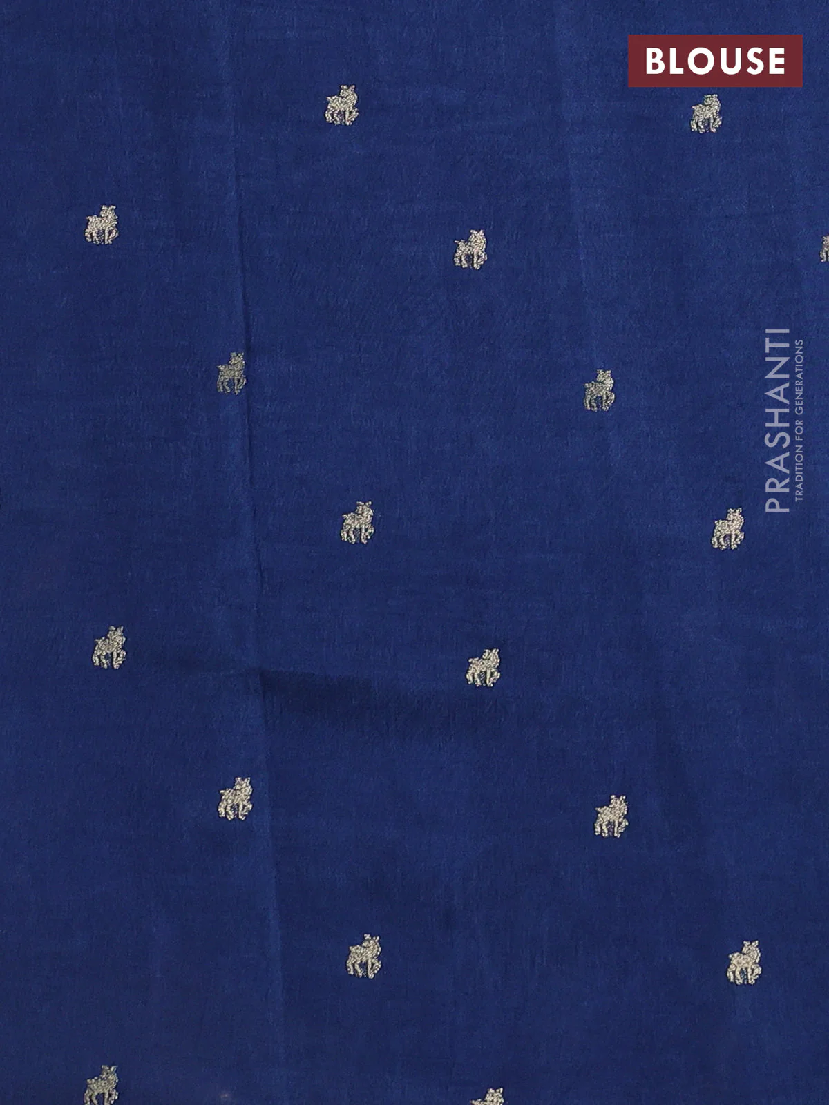 Semi crepe silk saree peacock blue with allover convent embroidery and temple zari woven border - Image 3