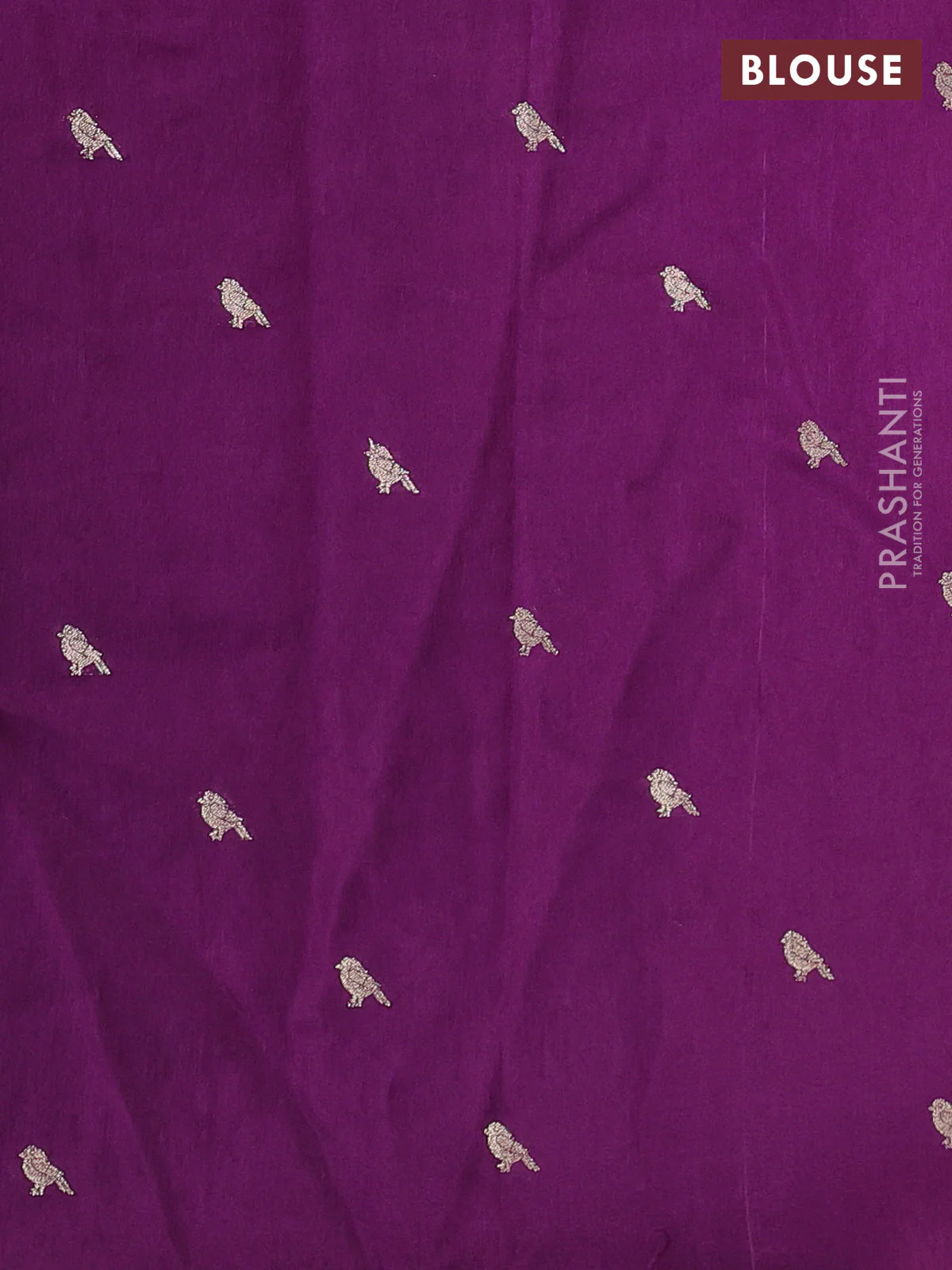 Semi crepe silk saree purple with allover convent embroidery and peacock zari woven border - Image 3