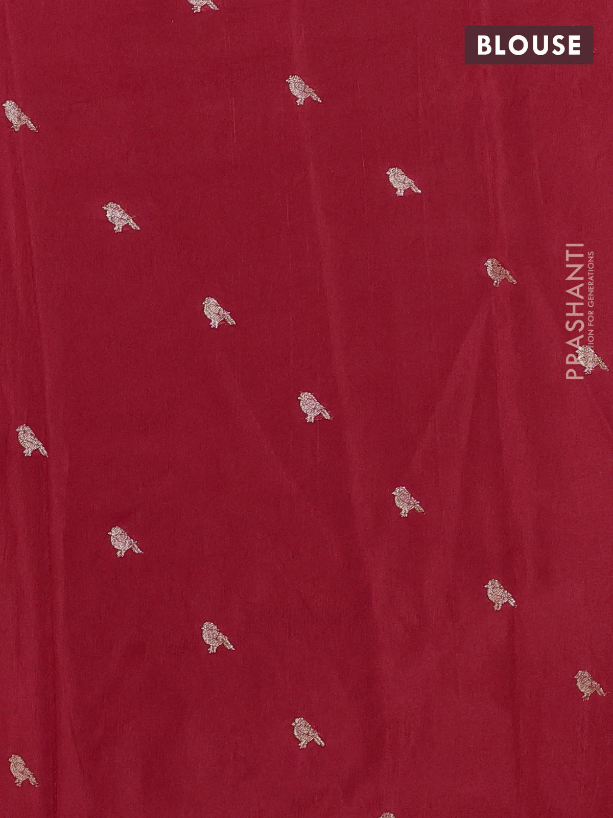 Semi crepe silk saree red with allover convent embroidery and peacock zari woven border - Image 3