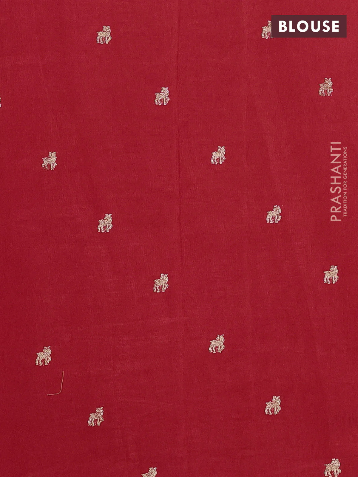Semi crepe silk saree red with allover convent embroidery and temple zari woven border - Image 3