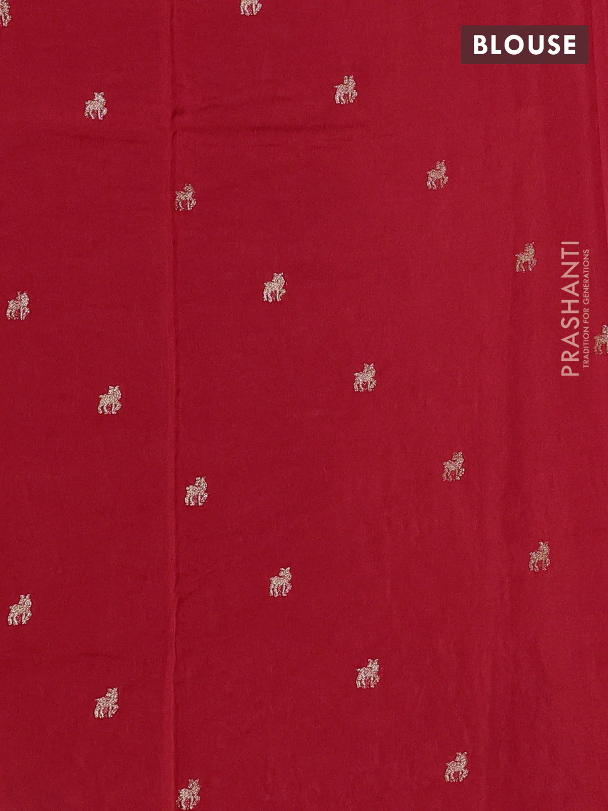 Semi crepe silk saree red with allover convent embroidery and temple zari woven border - Image 3