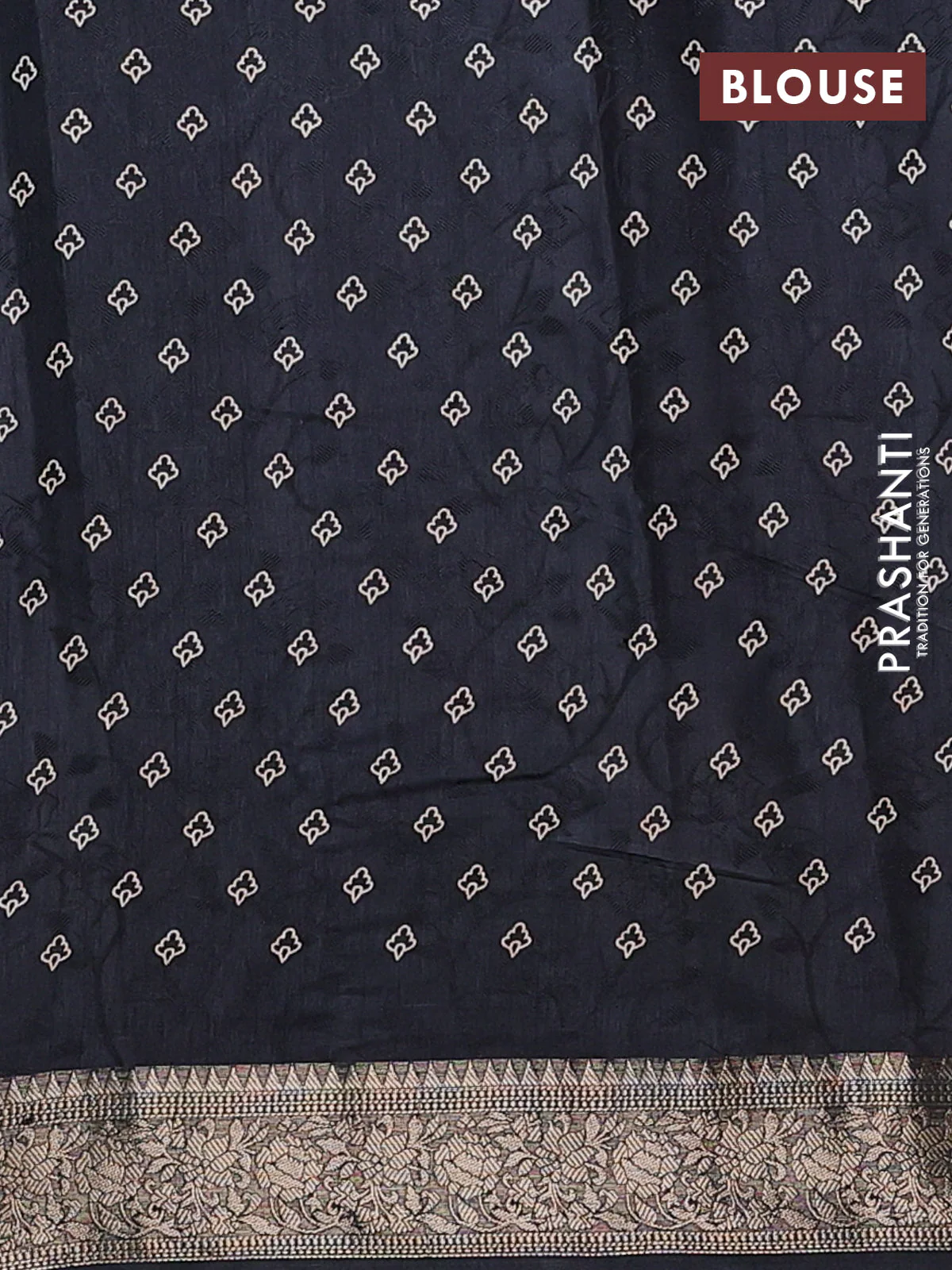 Semi dola saree black with floral prints & self emboss and zari woven border - Image 4