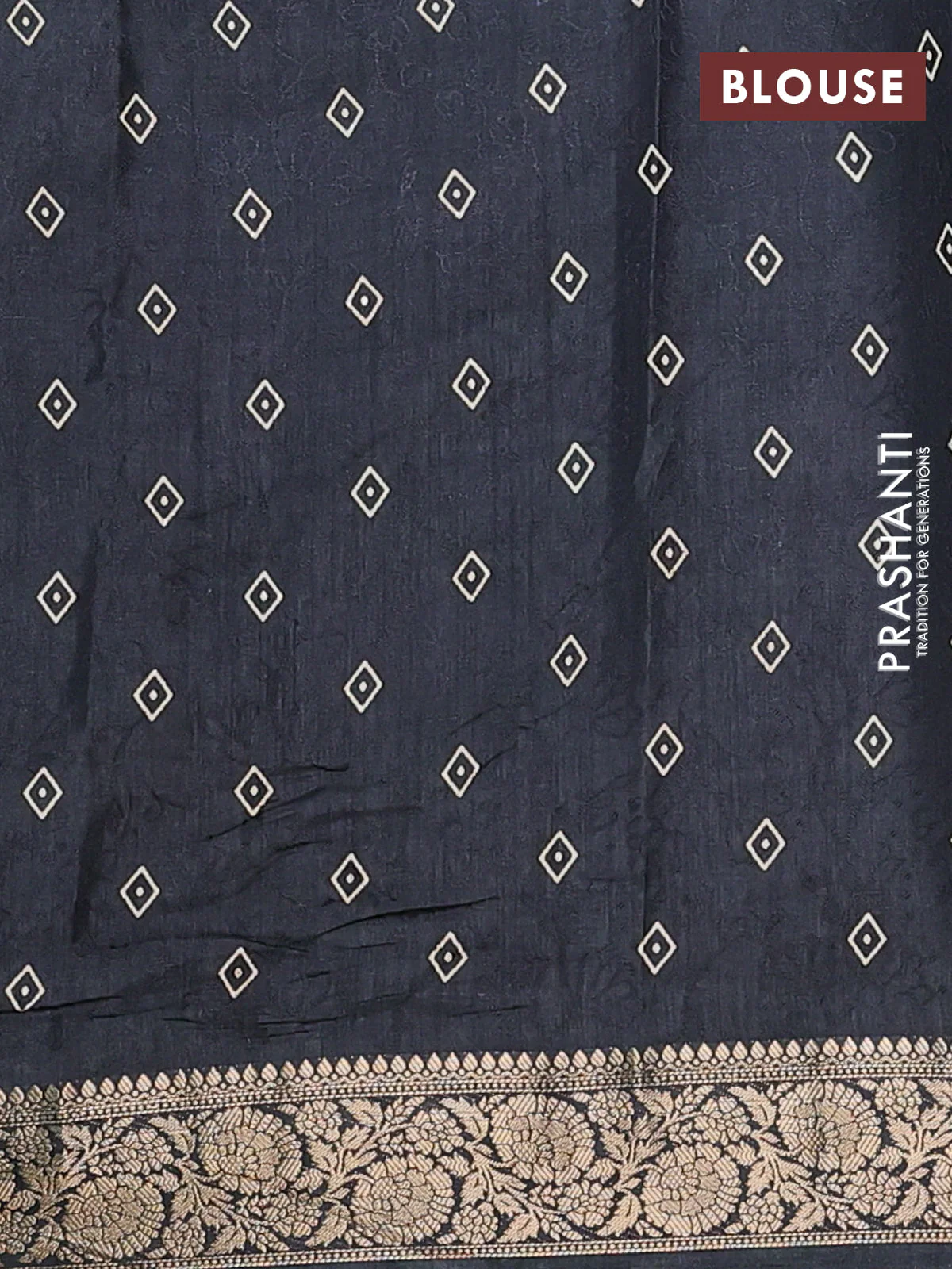 Semi dola saree black with floral prints & self emboss and zari woven border - Image 4