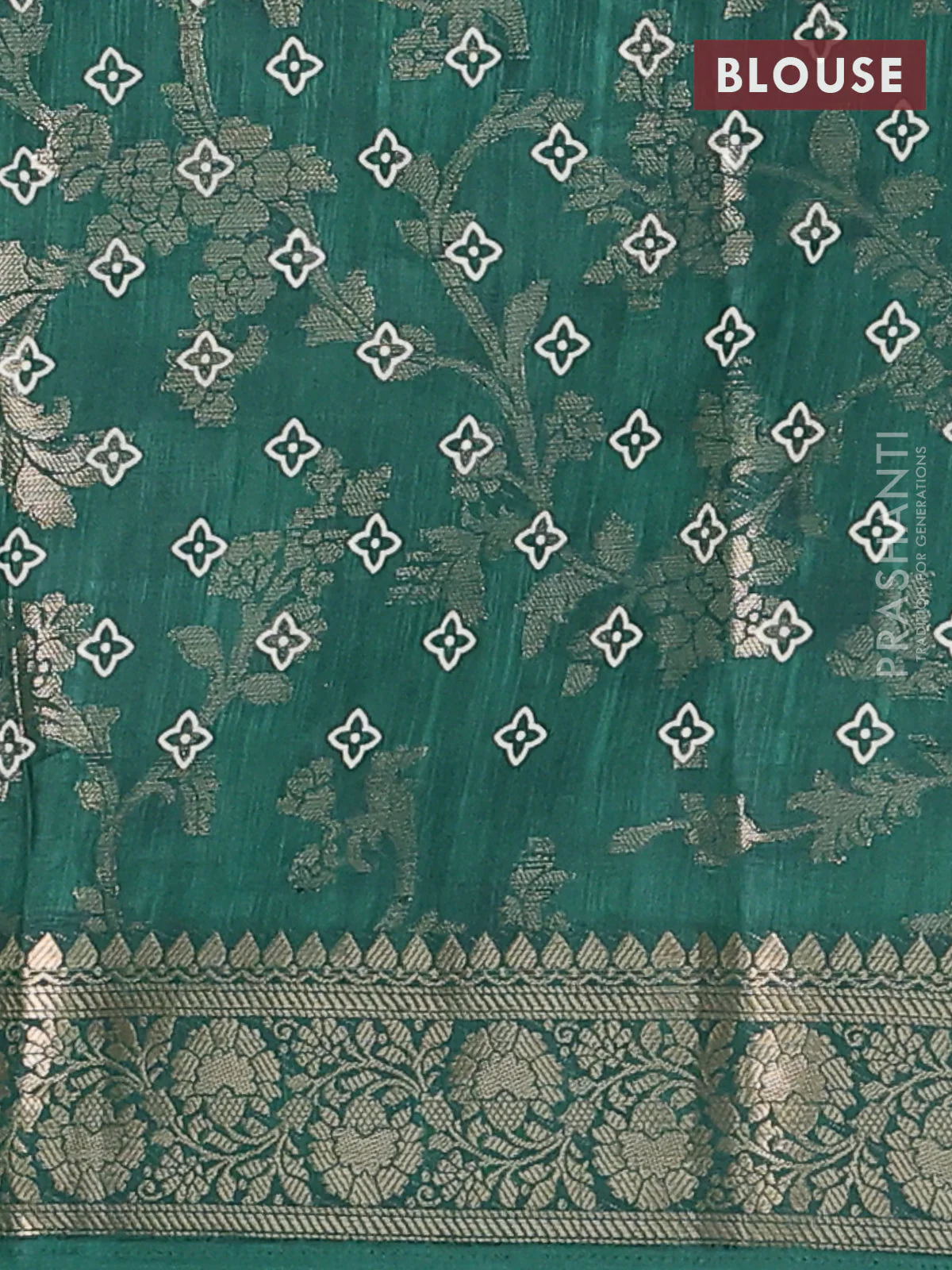 Semi dola saree bottle green with allover zari weaves & floral prints and zari woven border - Image 4