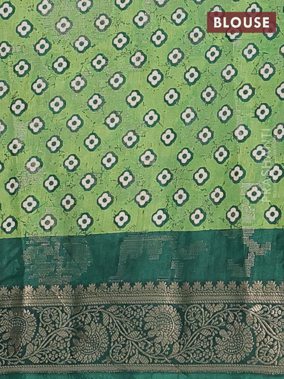 Semi dola saree bottle green with allover zari weaves & floral prints and zari woven border - Image 4