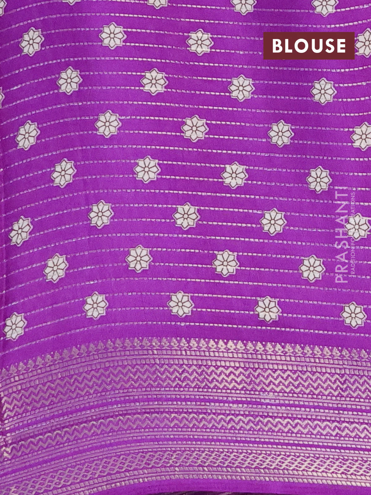 Semi dola saree cream and violet with allover zari weaves & kalamkari prints and zari woven border - Image 4