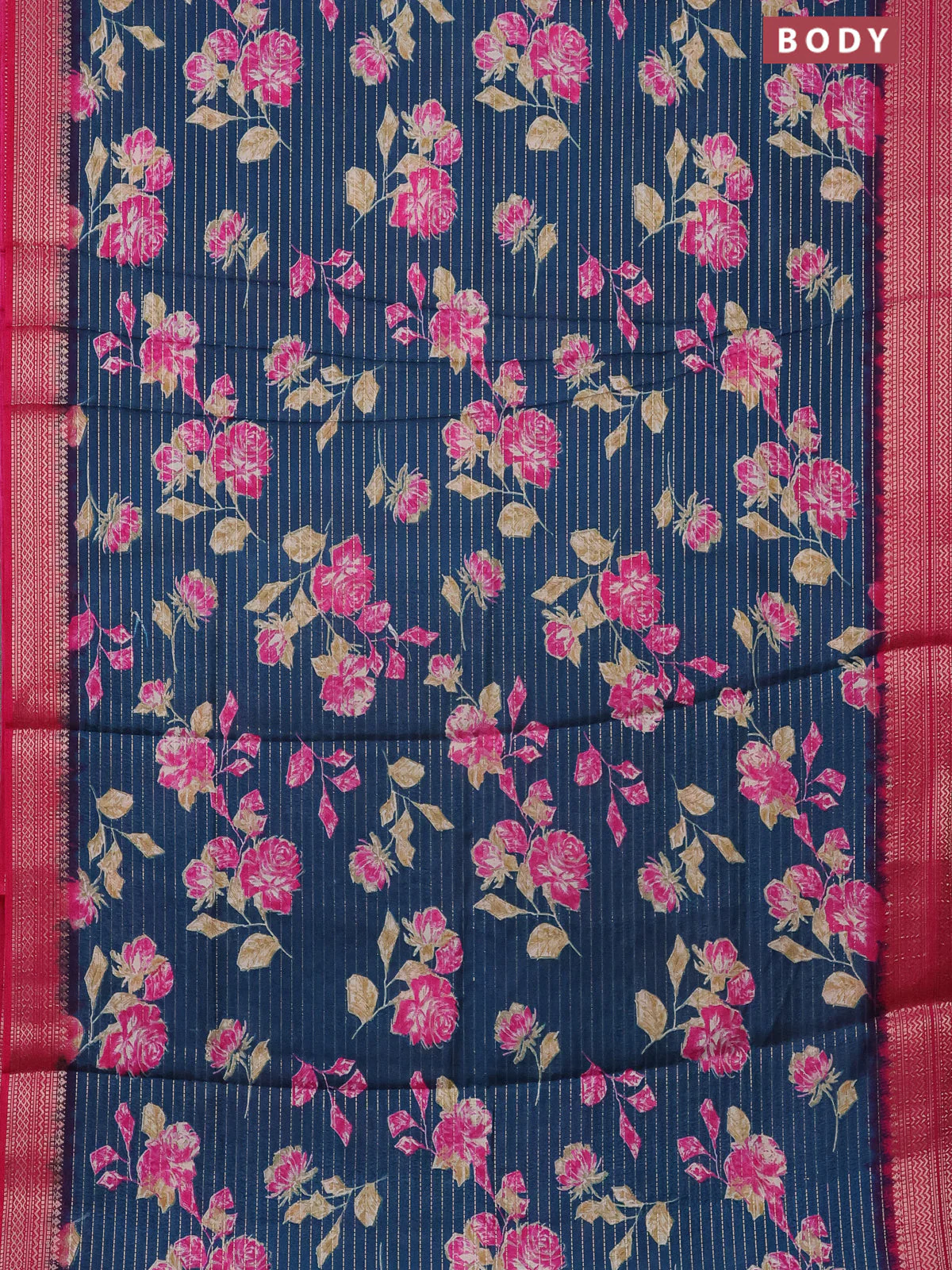 Semi dola saree cs blue and pink with allover zari weaves & floral prints and zari woven border - Image 2