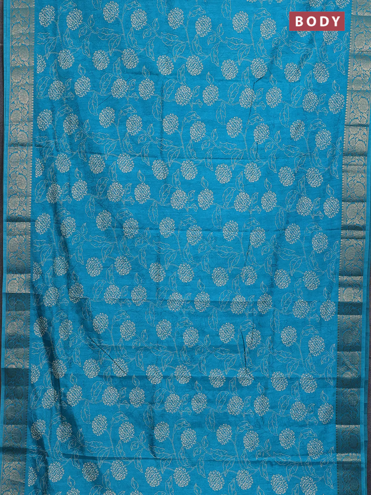Semi dola saree cs blue with floral prints & self emboss and zari woven border - Image 2
