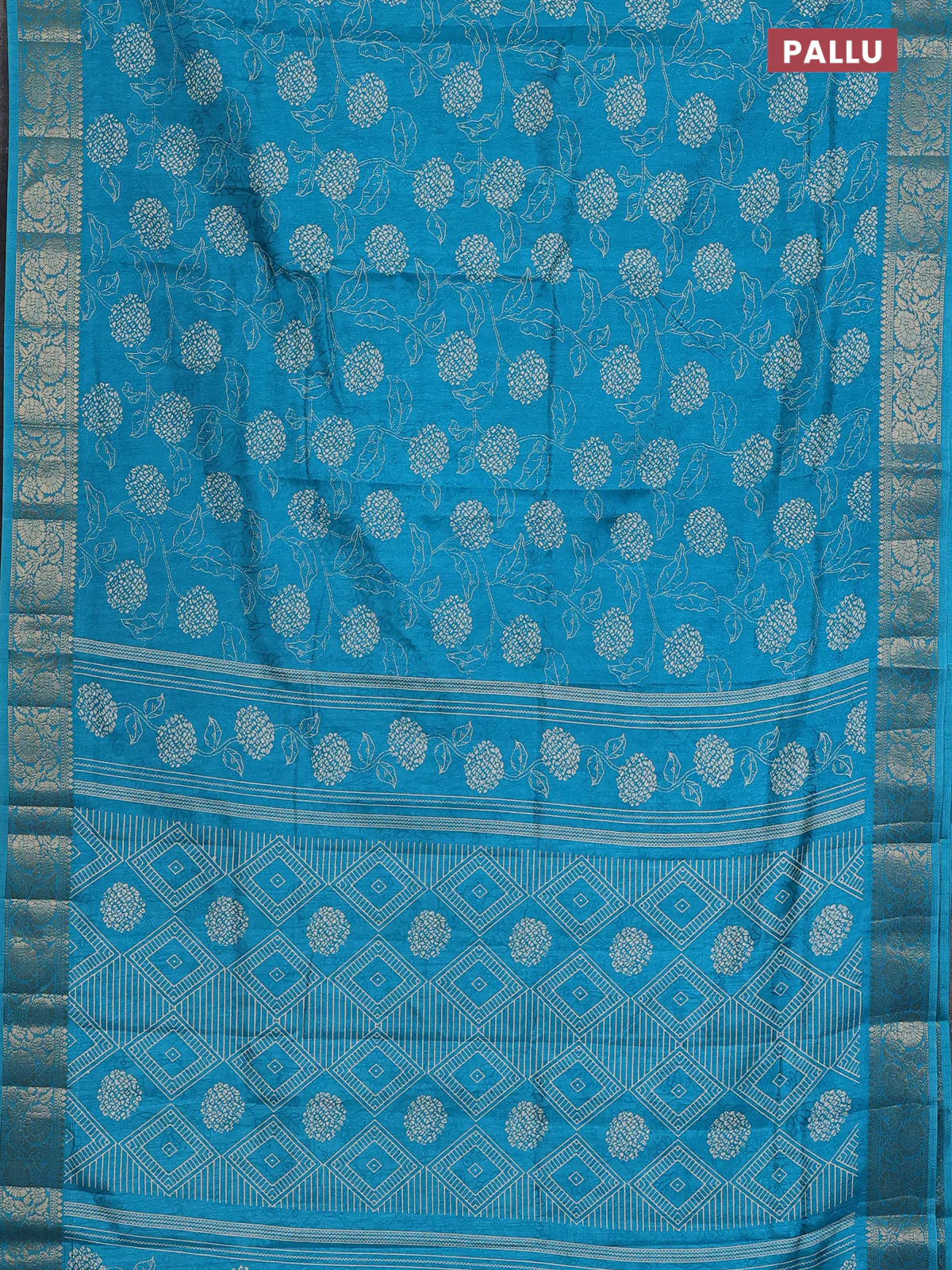 Semi dola saree cs blue with floral prints & self emboss and zari woven border - Image 3