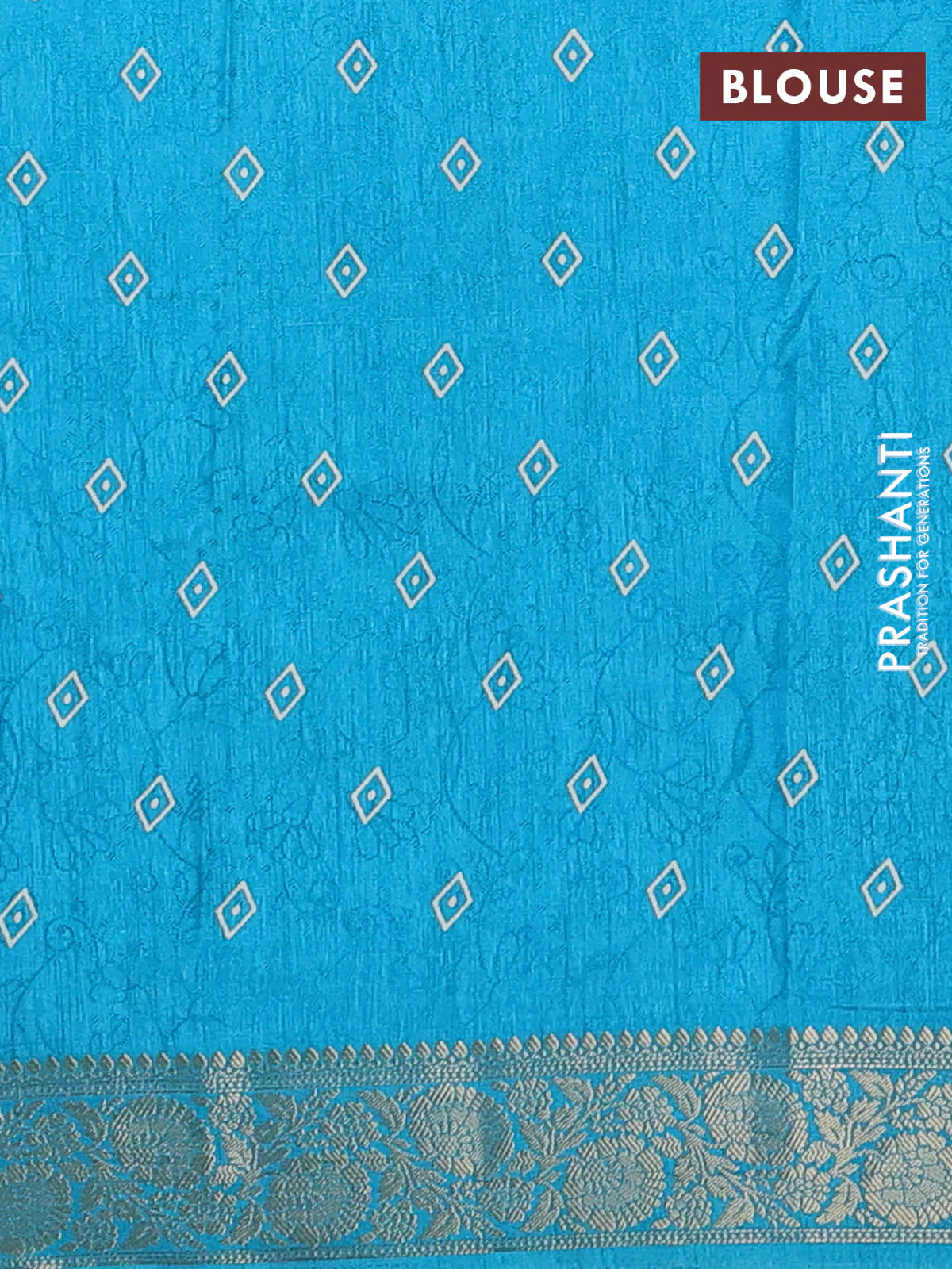 Semi dola saree cs blue with floral prints & self emboss and zari woven border - Image 4