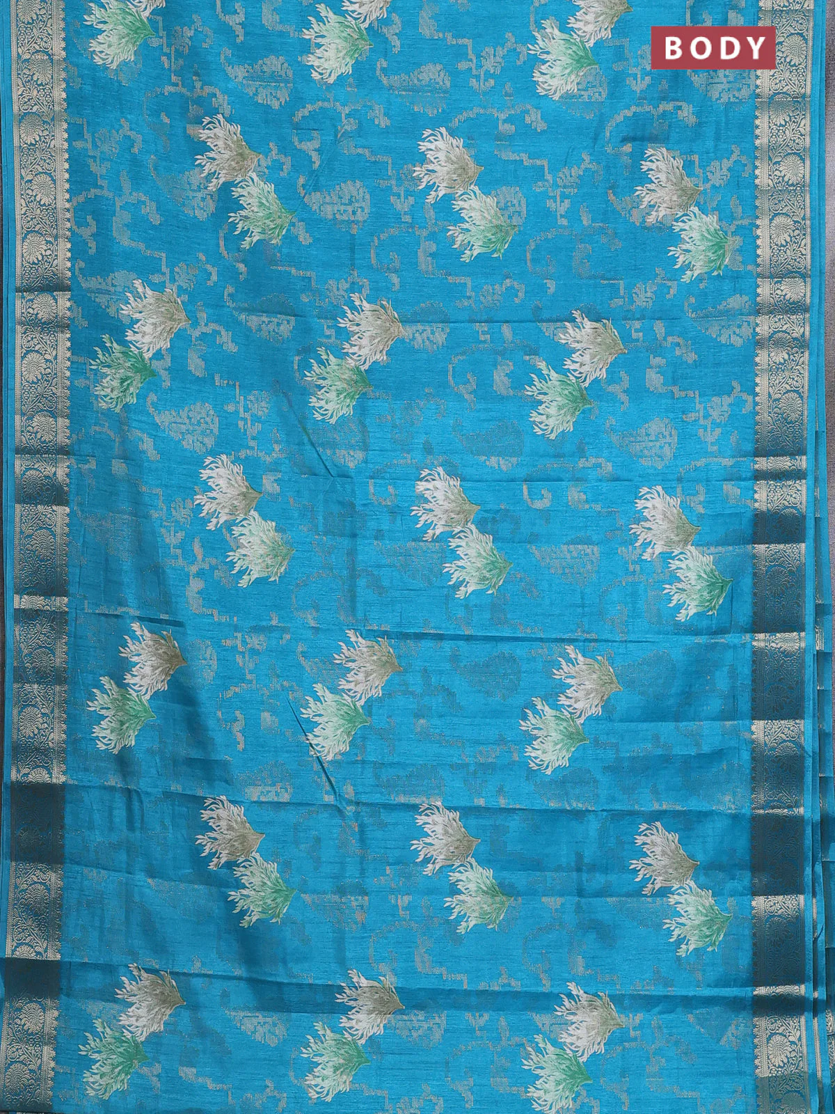 Semi dola saree cs blue with floral prints & zari weaves and zari woven border - Image 2