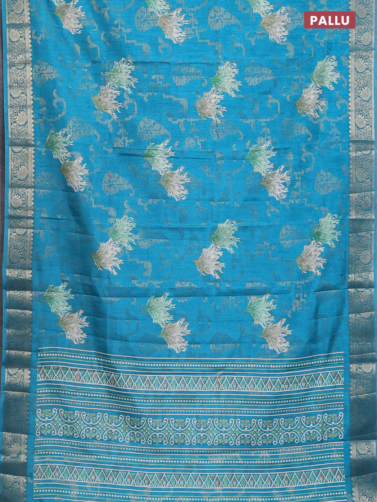 Semi dola saree cs blue with floral prints & zari weaves and zari woven border - Image 3