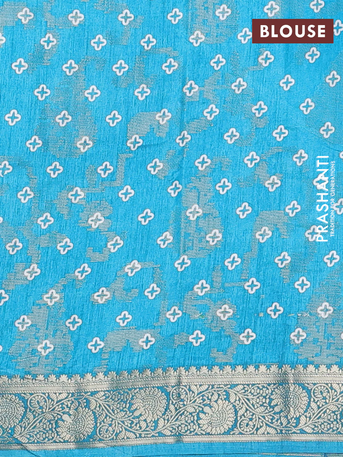 Semi dola saree cs blue with floral prints & zari weaves and zari woven border - Image 4