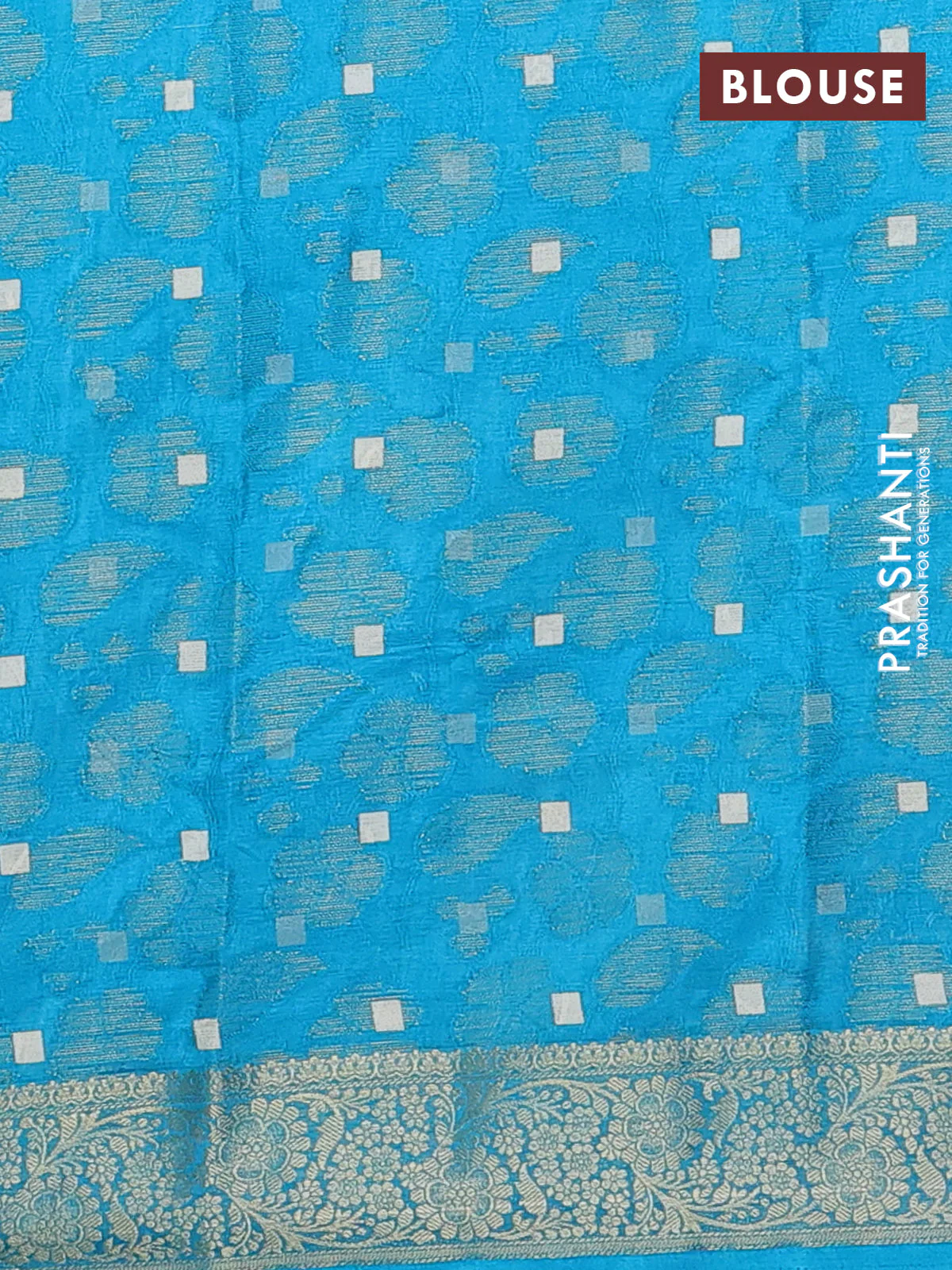 Semi dola saree cs blue with floral prints & zari weaves and zari woven border - Image 4