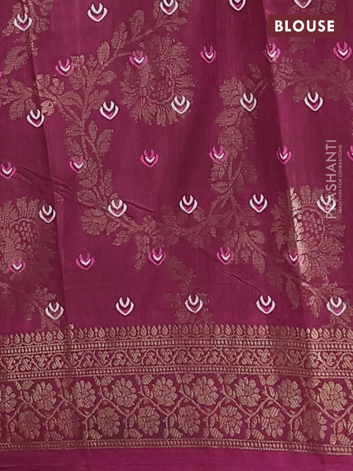 Semi dola saree deep maroon with allover zari weaves & floral prints and zari woven border - Image 4