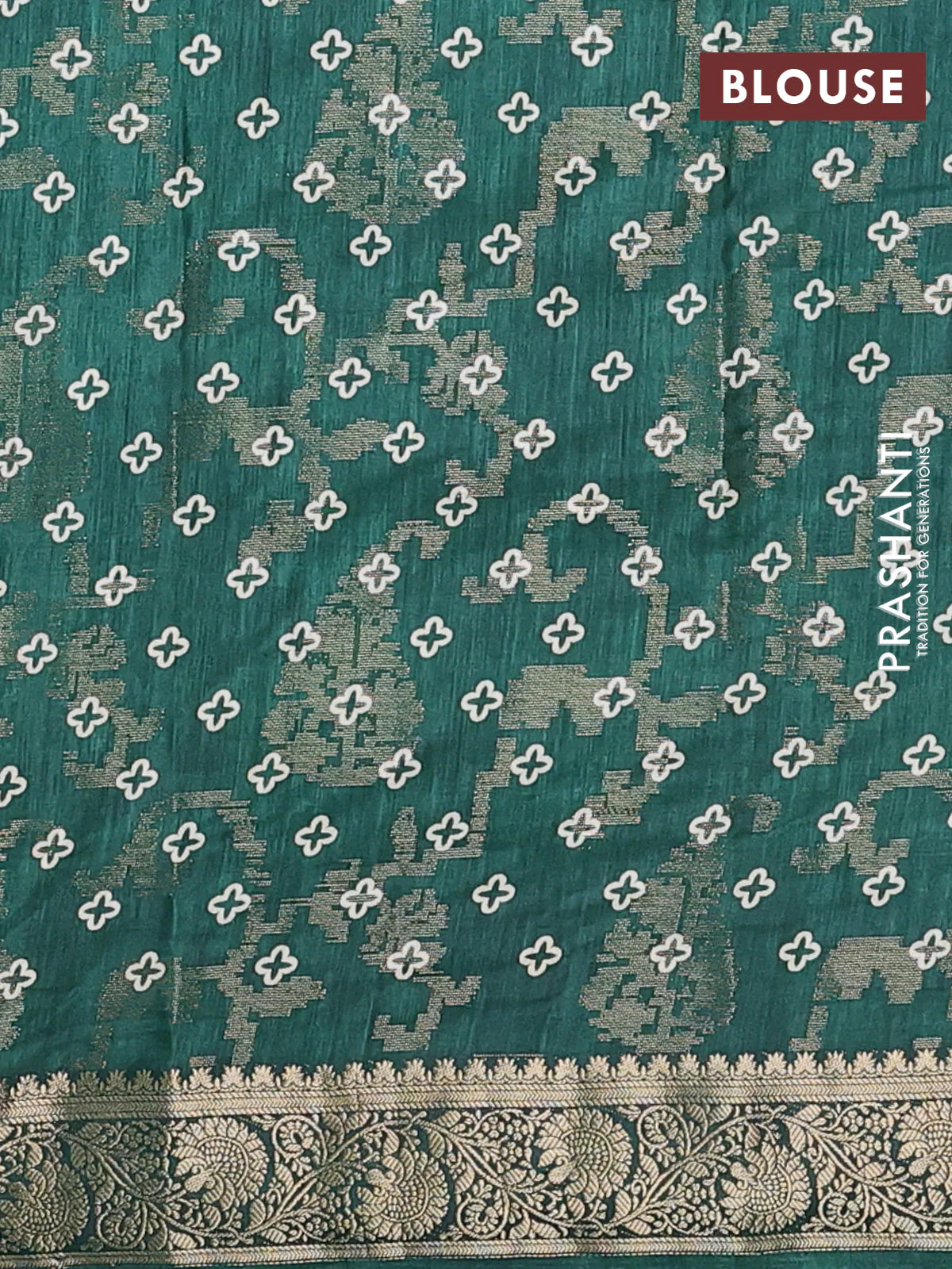 Semi dola saree green with floral prints & zari weaves and zari woven border - Image 4
