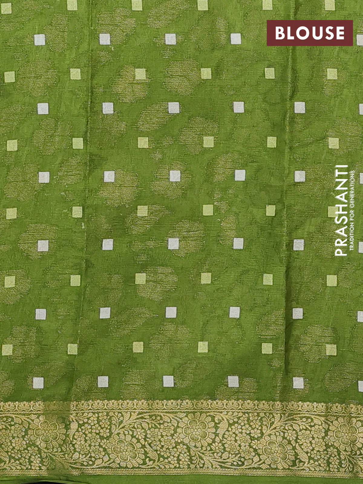 Semi dola saree green with floral prints & zari weaves and zari woven border - Image 4