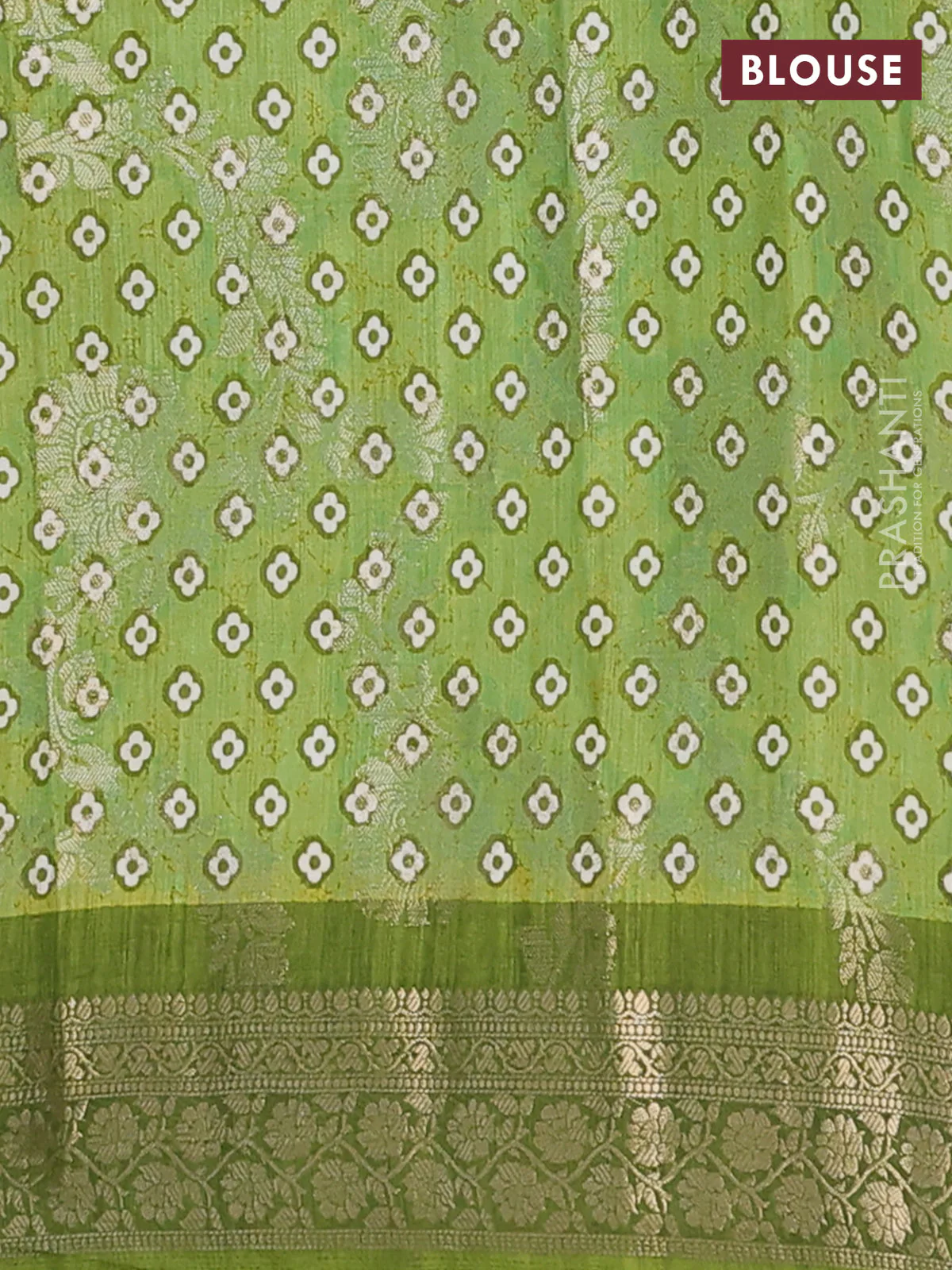 Semi dola saree light green with allover zari weaves & floral prints and zari woven border - Image 4