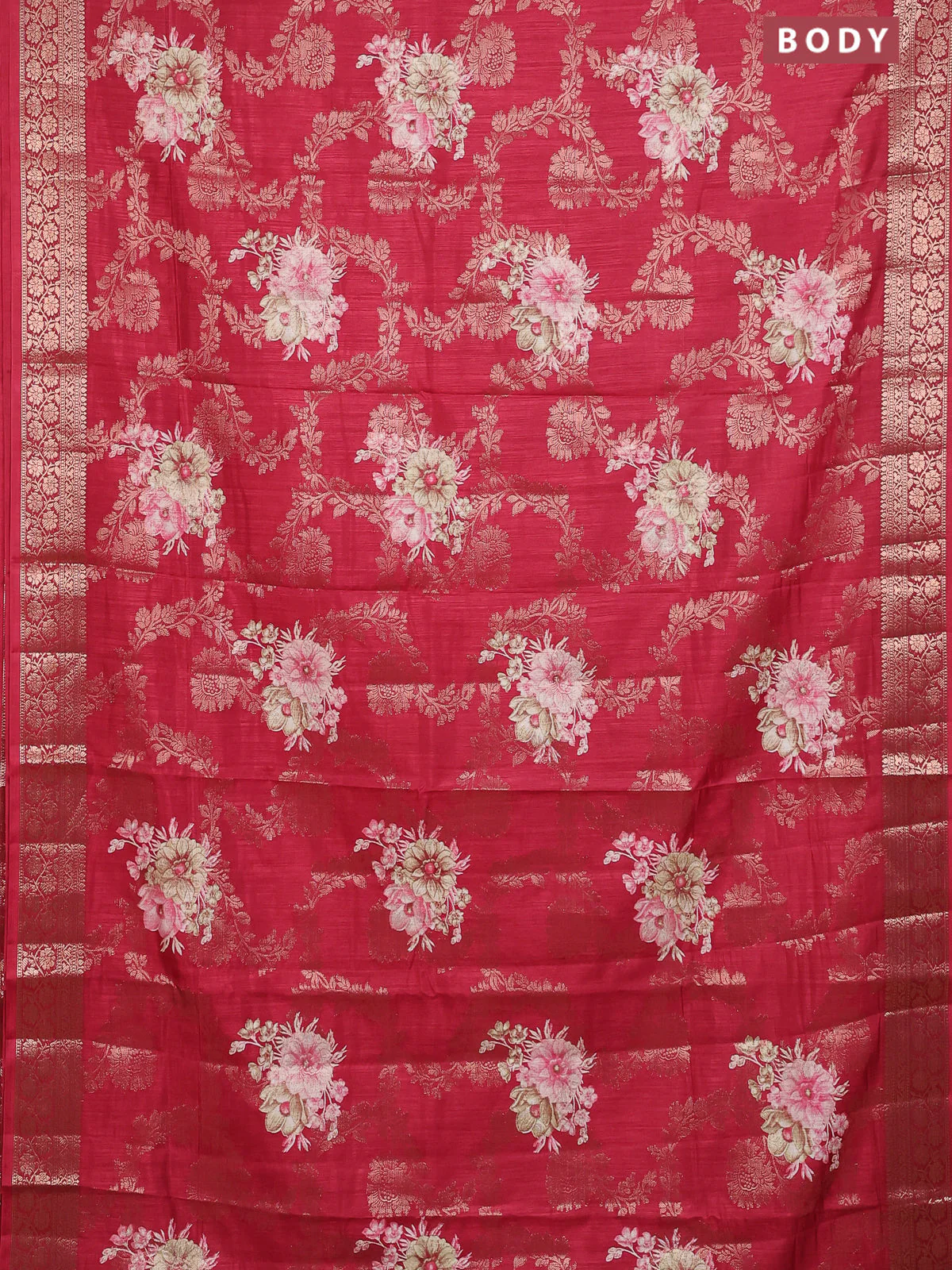 Semi dola saree maroon with allover zari weaves & floral prints and zari woven border - Image 2