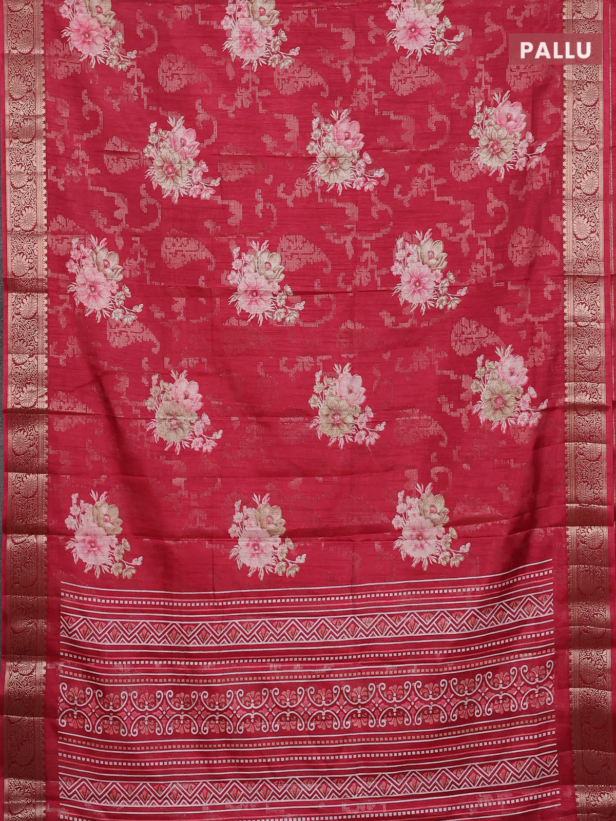 Semi dola saree maroon with allover zari weaves & floral prints and zari woven border - Image 3