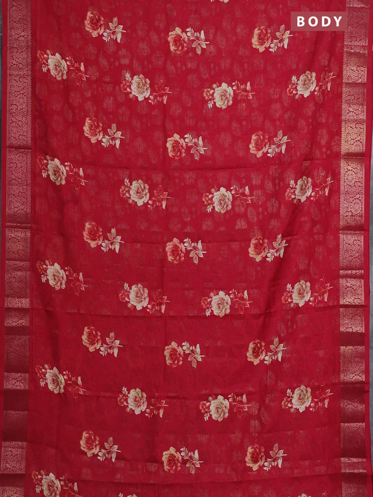 Semi dola saree maroon with floral prints & zari weaves and zari woven border - Image 2