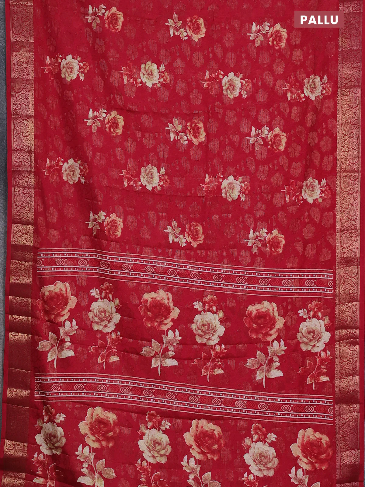 Semi dola saree maroon with floral prints & zari weaves and zari woven border - Image 3