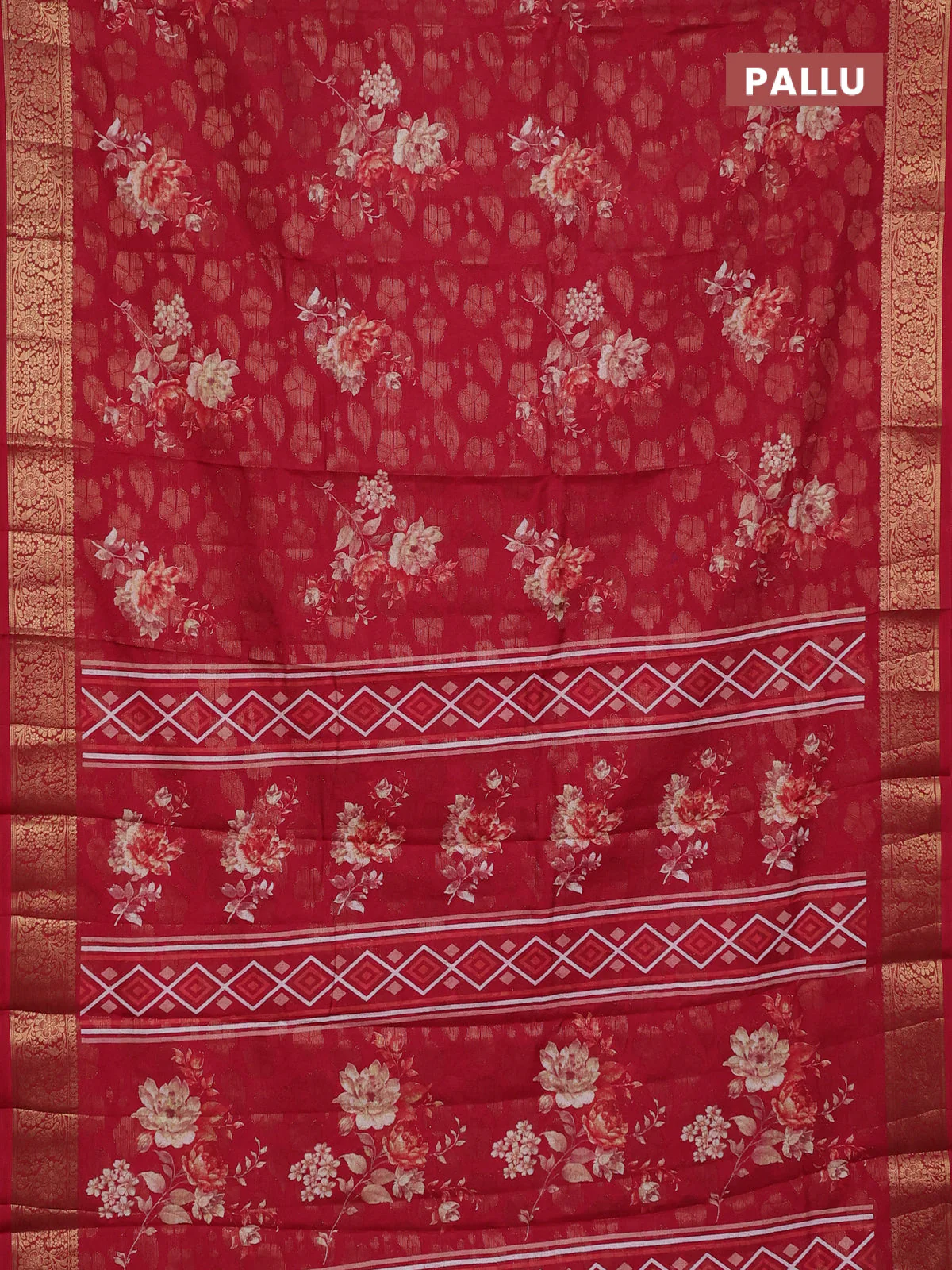 Semi dola saree maroon with floral prints & zari weaves and zari woven border - Image 3