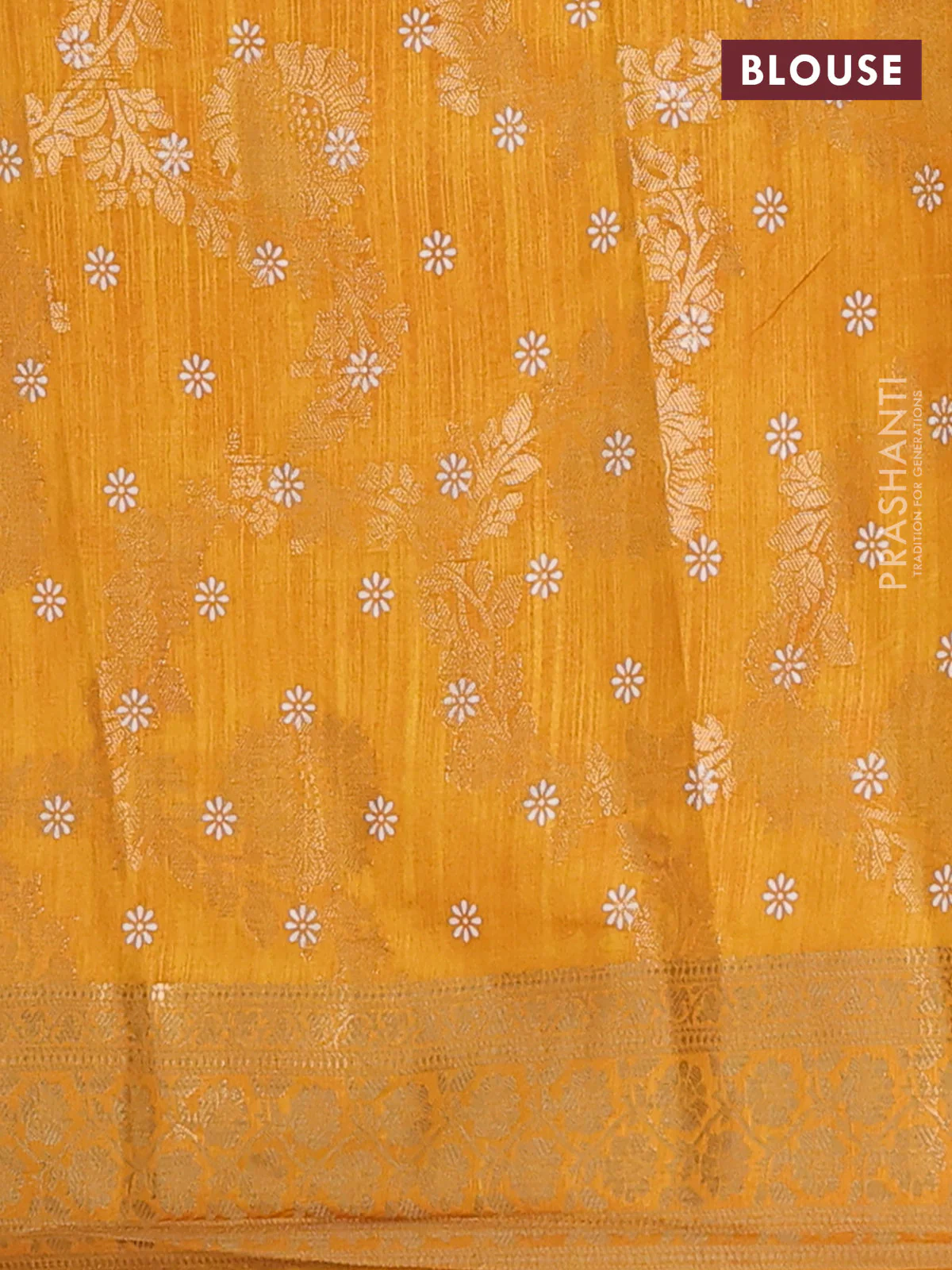 Semi dola saree mustard yellow with allover zari weaves & floral prints and zari woven border - Image 4