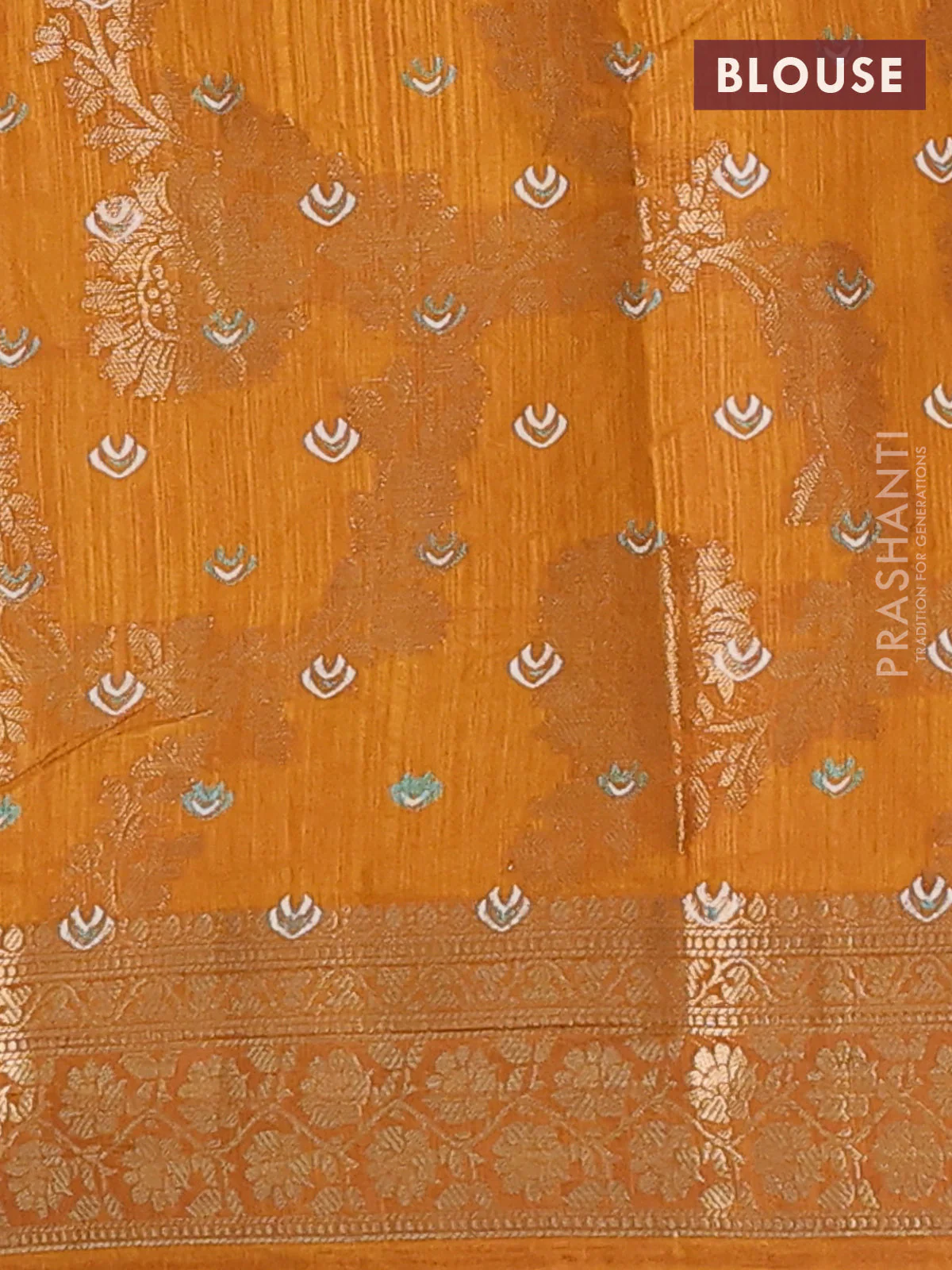 Semi dola saree mustard yellow with allover zari weaves & floral prints and zari woven border - Image 4