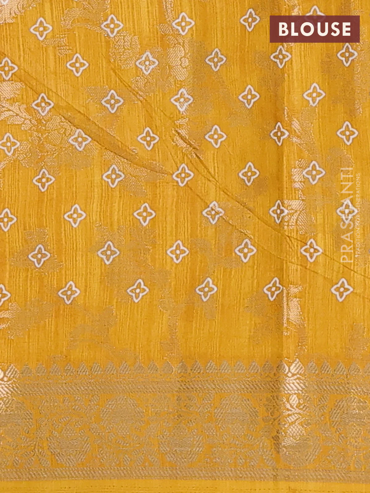 Semi dola saree mustard yellow with allover zari weaves & floral prints and zari woven border - Image 4