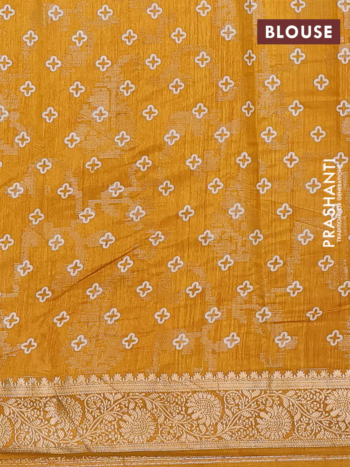 Semi dola saree mustard yellow with floral prints & zari weaves and zari woven border - Image 4